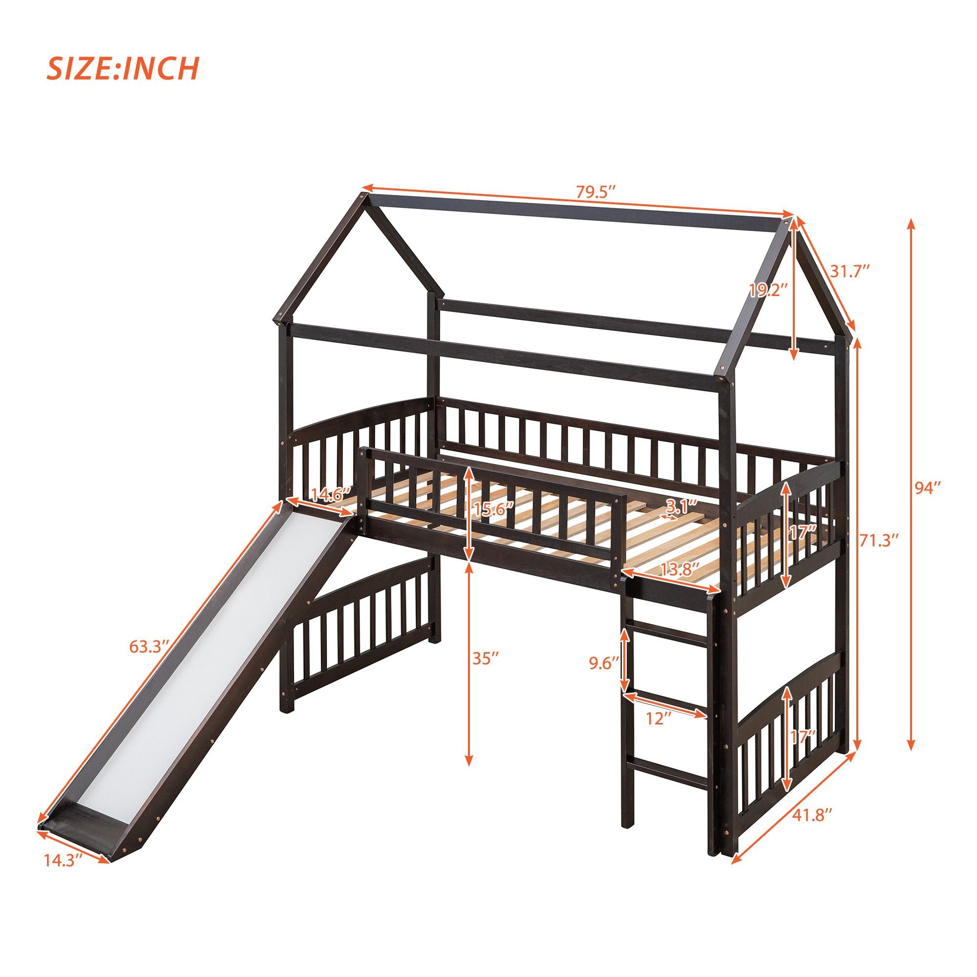 Twin Loft Bed with Slide & Ladder - Just Better Bunk Beds