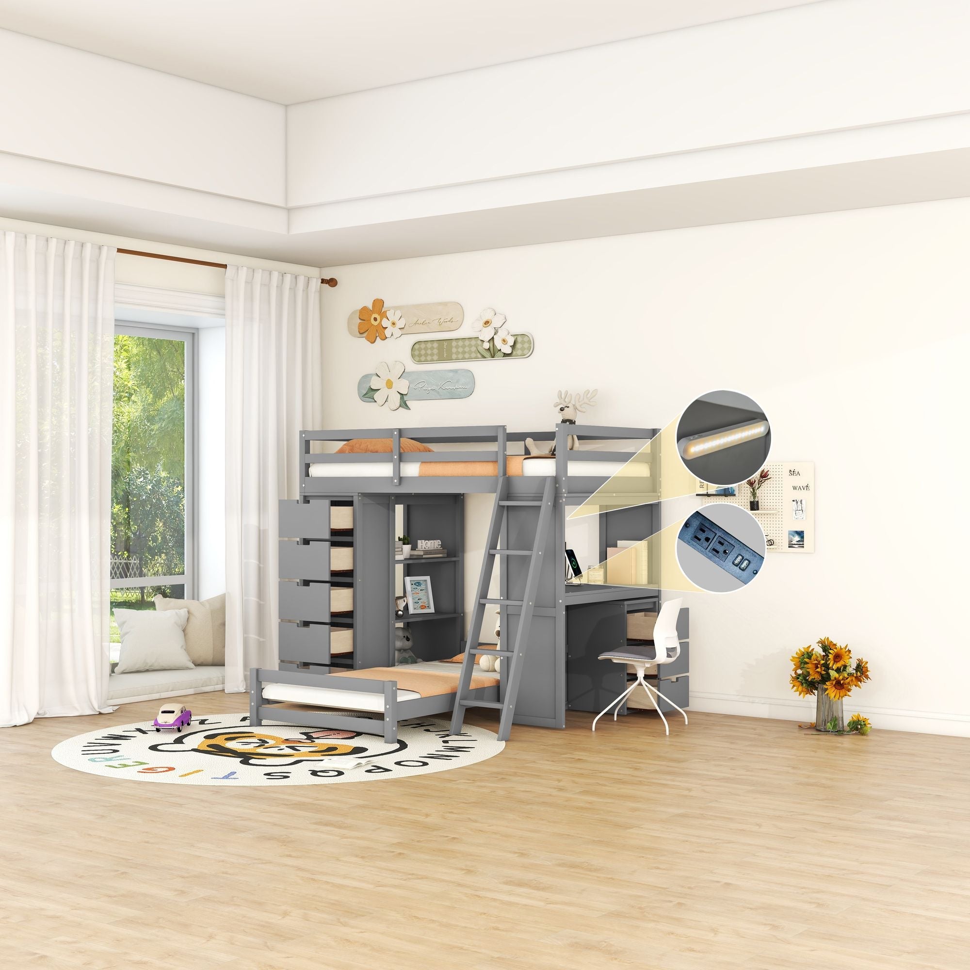 Twin Over Twin Bunk Bed - Gray - Just Better Bunk Beds