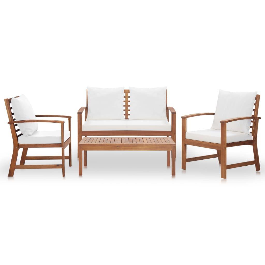 4 Piece Garden Lounge Set with Cushions Solid Acacia Wood-1