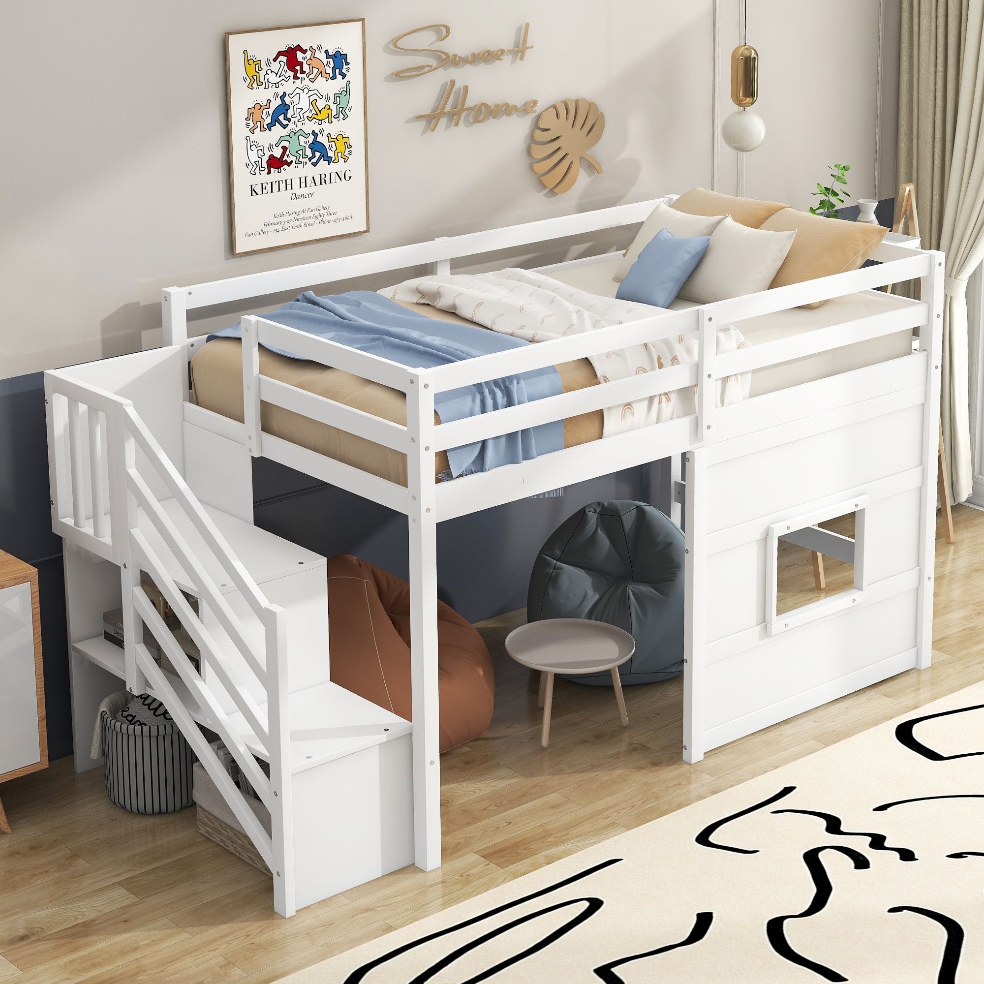 Twin Loft Bed with Storage Stairs & Windows - Just Better Bunk Beds