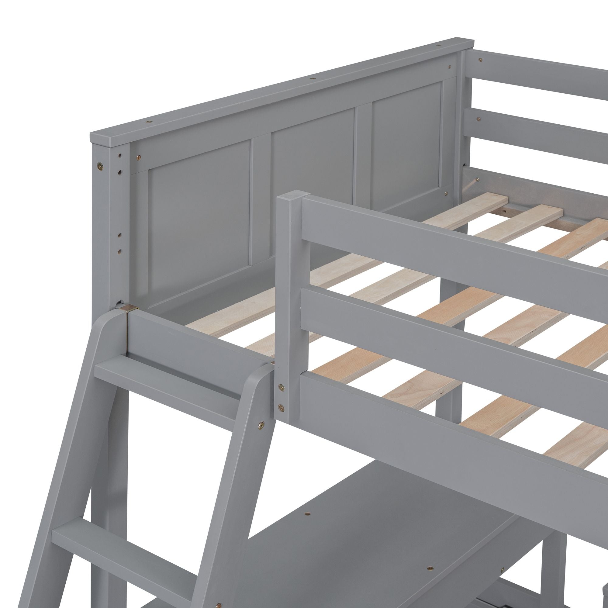 Twin Over Full Bunk Bed with Desk - Gray - Just Better Bunk Beds
