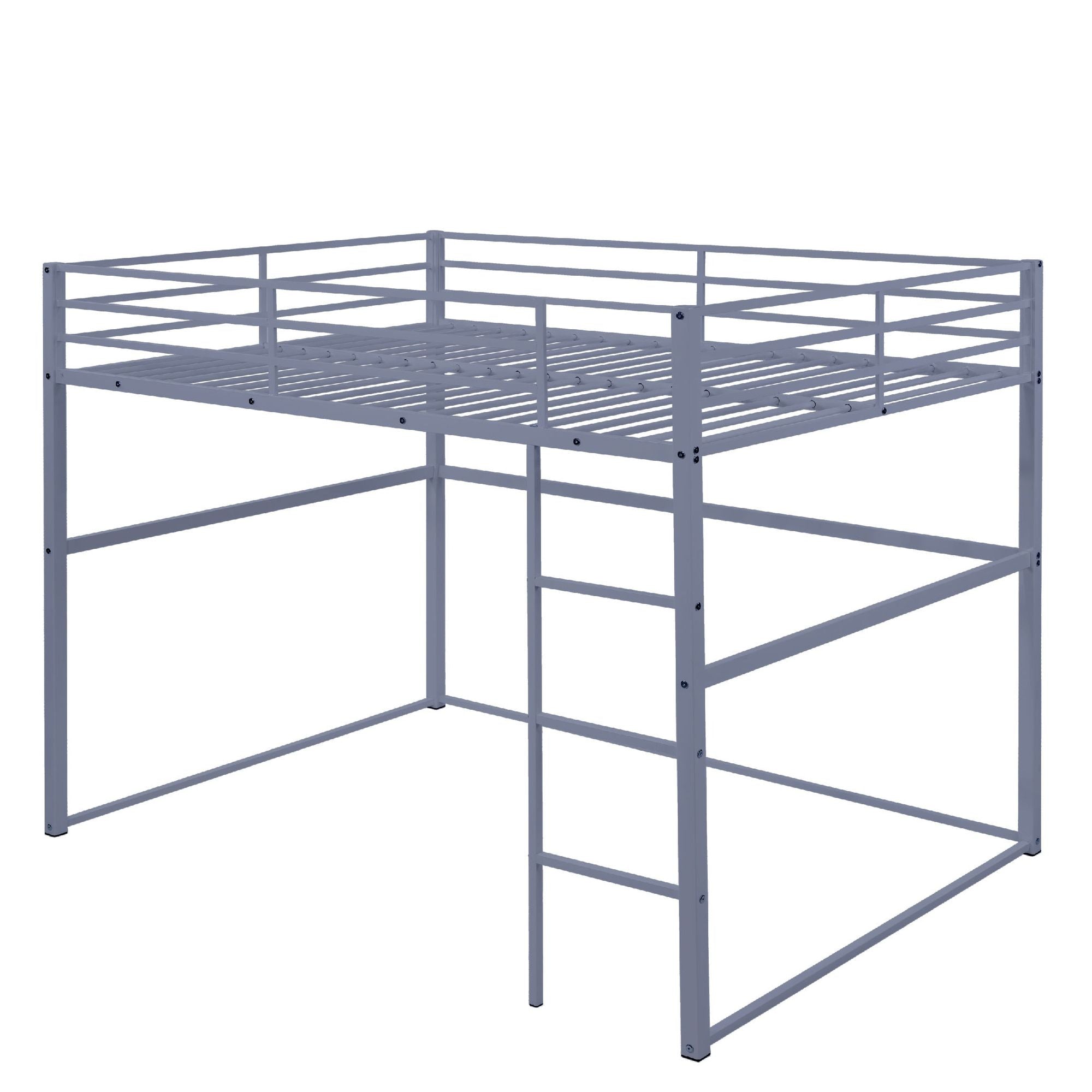 Heavy-Duty Full Metal Loft Bed with Guard Rails and Ladder, Gray | Just Better Bunk Beds
