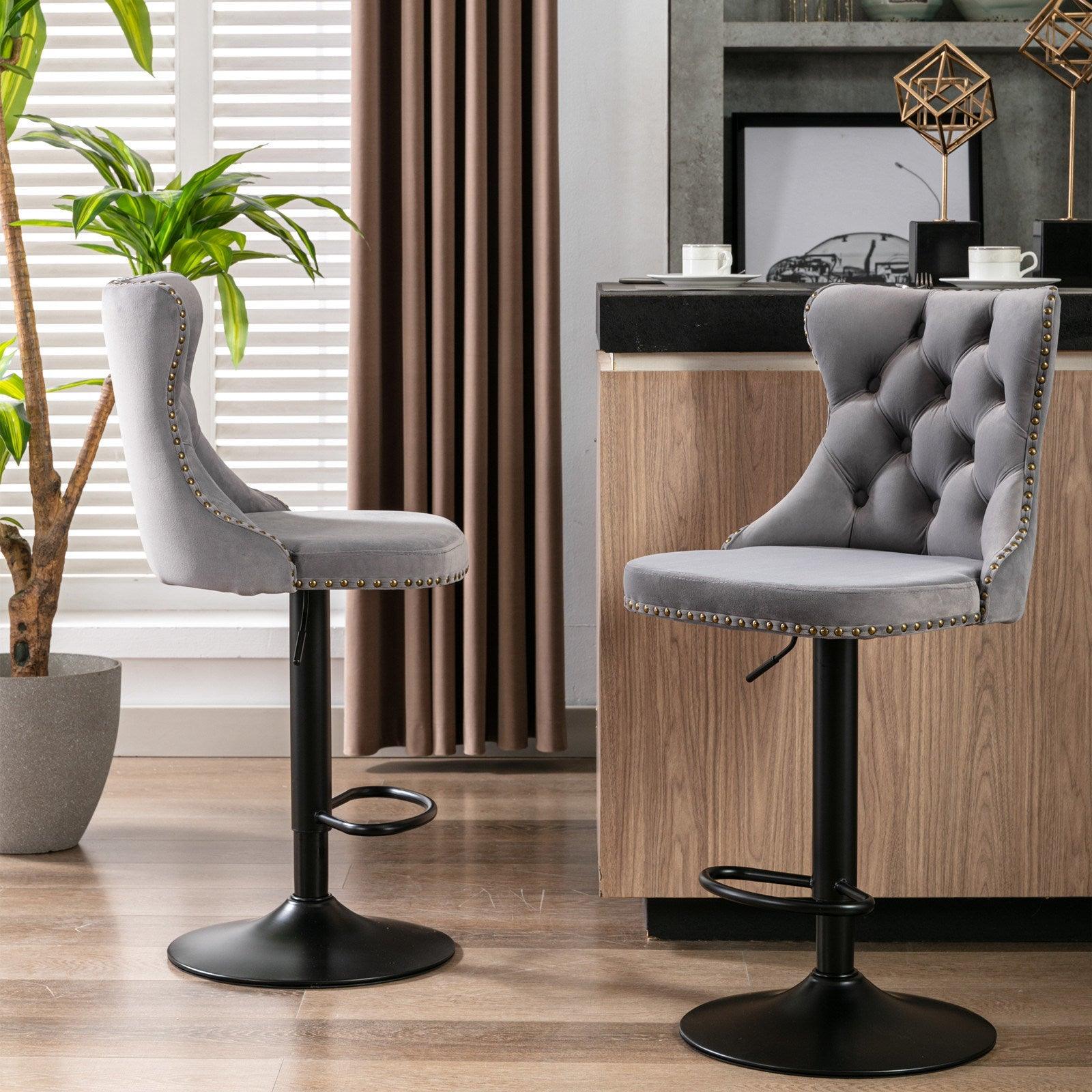 Set of 2 Swivel Velvet Barstools - PRHOMZ