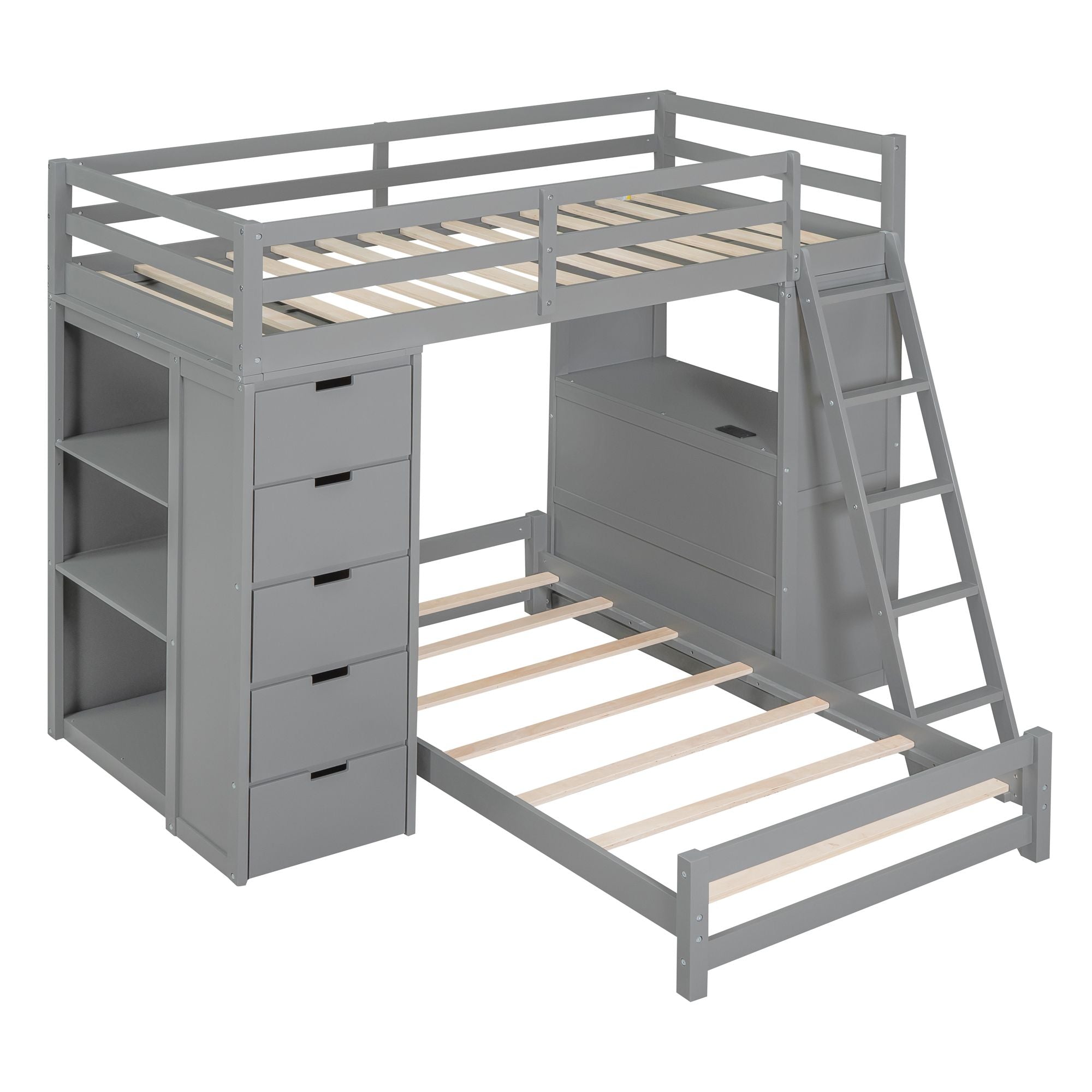 Twin Over Twin Bunk Bed - Gray - Just Better Bunk Beds