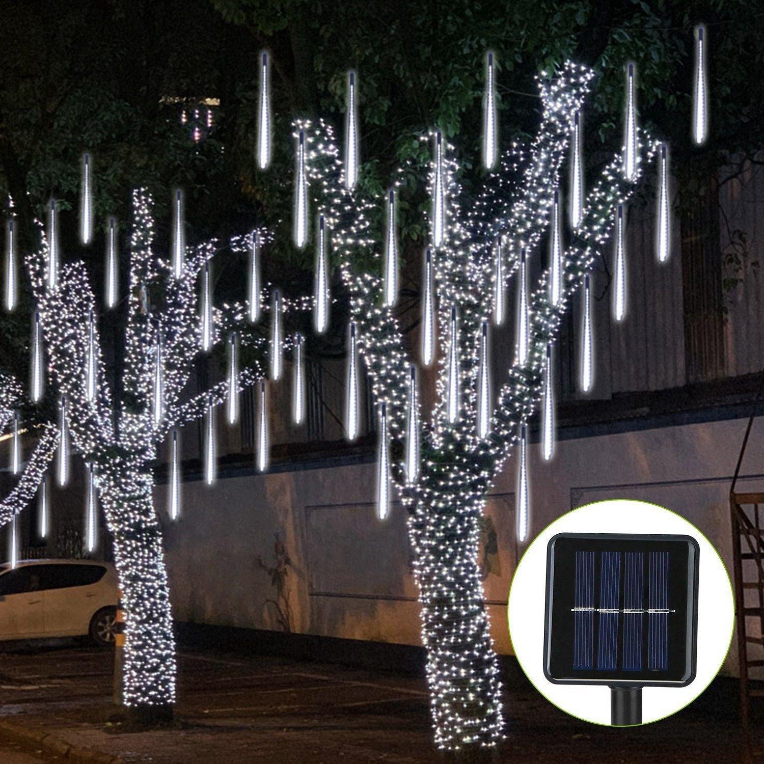 8 Pcs Solar Powered Meteor Shower String Lights 9.84FT Falling Raindrop Tube - PRHOMZ
