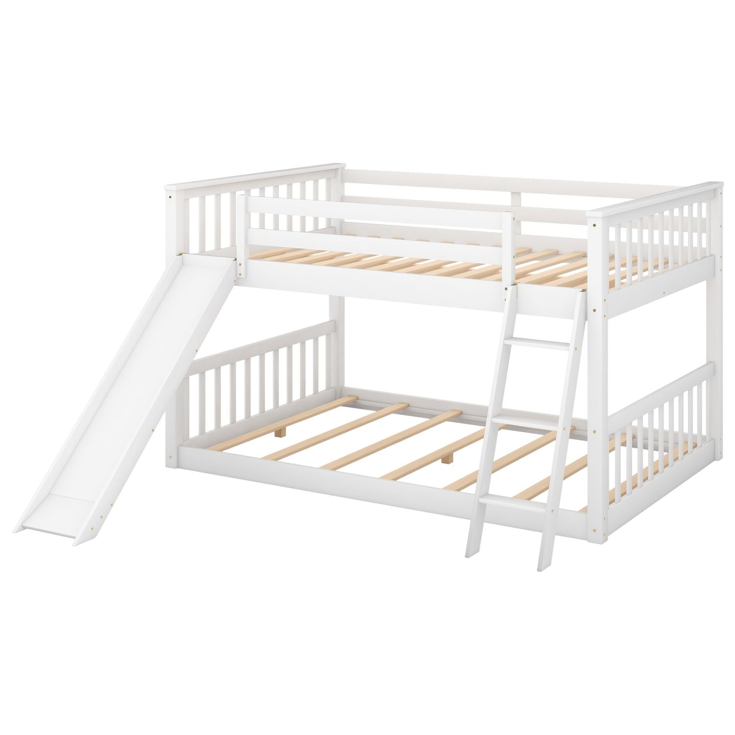 Full Over Full Bunk Bed with Slide & Ladder - White - Just Better Bunk Beds