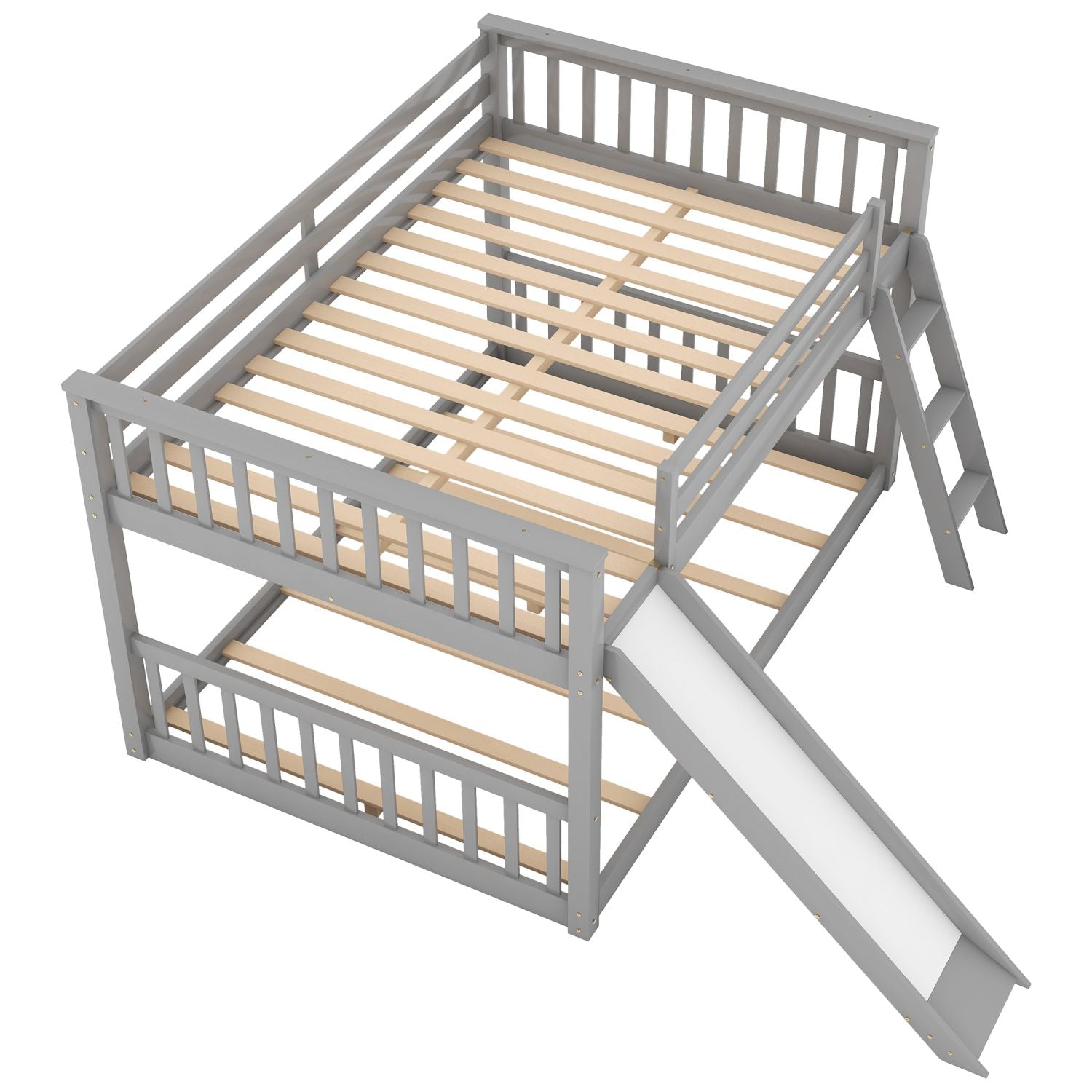 Full Over Full Bunk Bed with Slide & Ladder - Gray - Just Better Bunk Beds