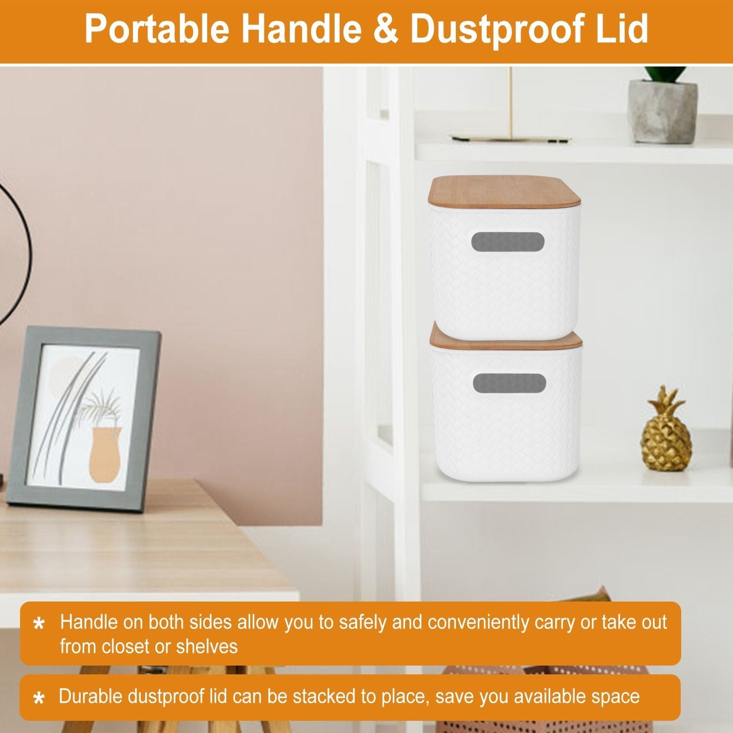 2Pcs Storage Bins with Bamboo Lids Stackable Plastic Storage Container with Handle-3