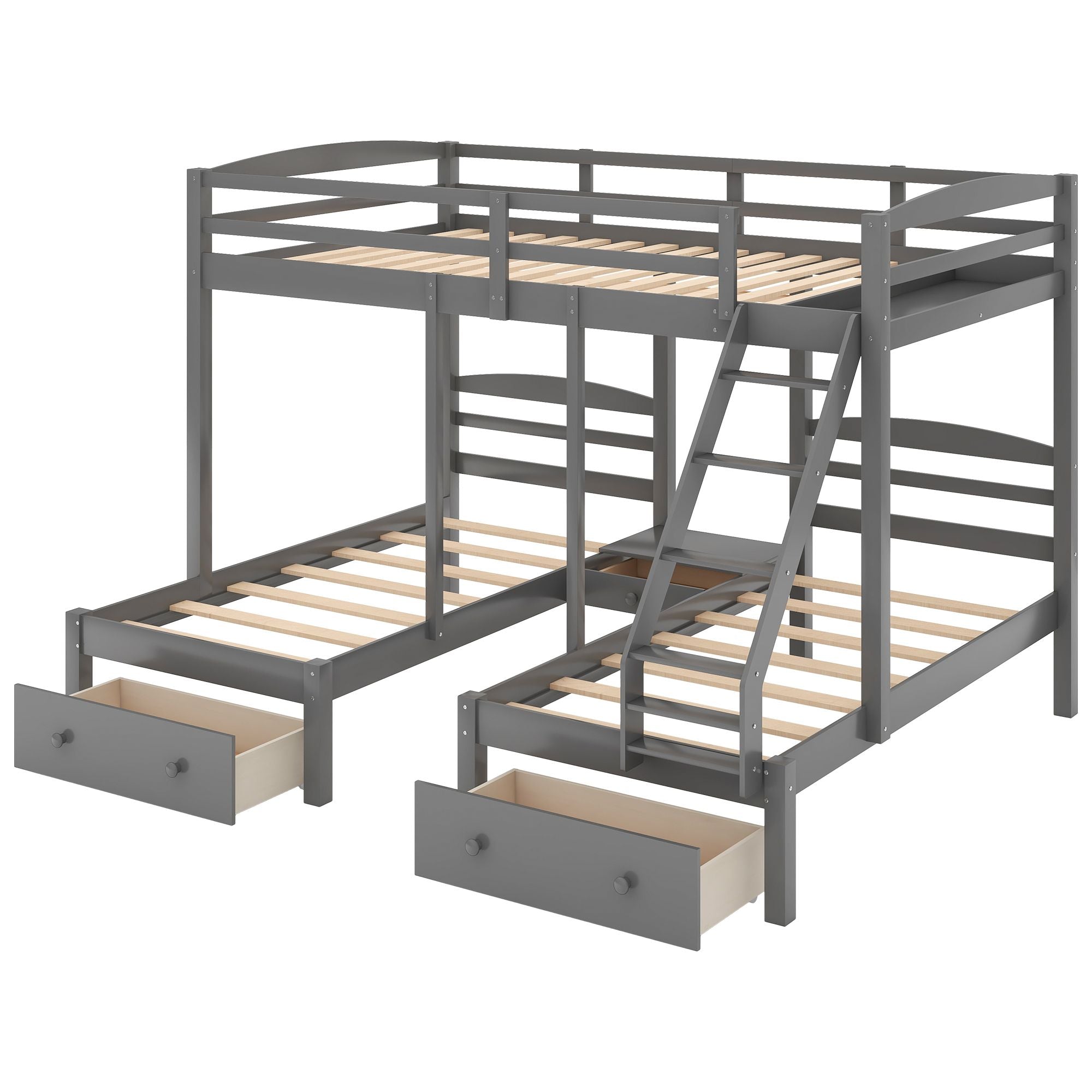 Triple Twin Bunk Bed with Drawers - Gray - Just Better Bunk Beds