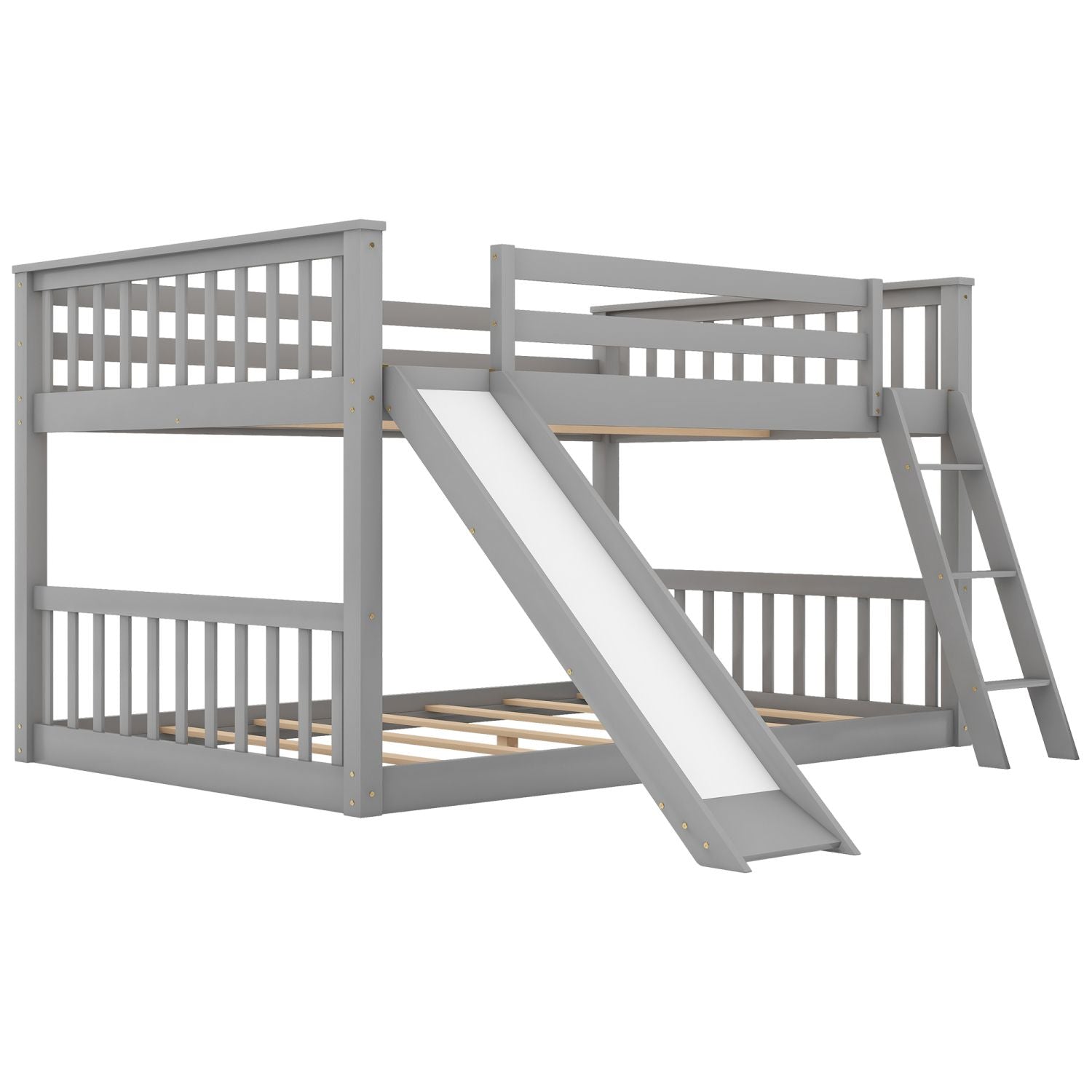 Full Over Full Bunk Bed with Slide & Ladder - Gray - Just Better Bunk Beds
