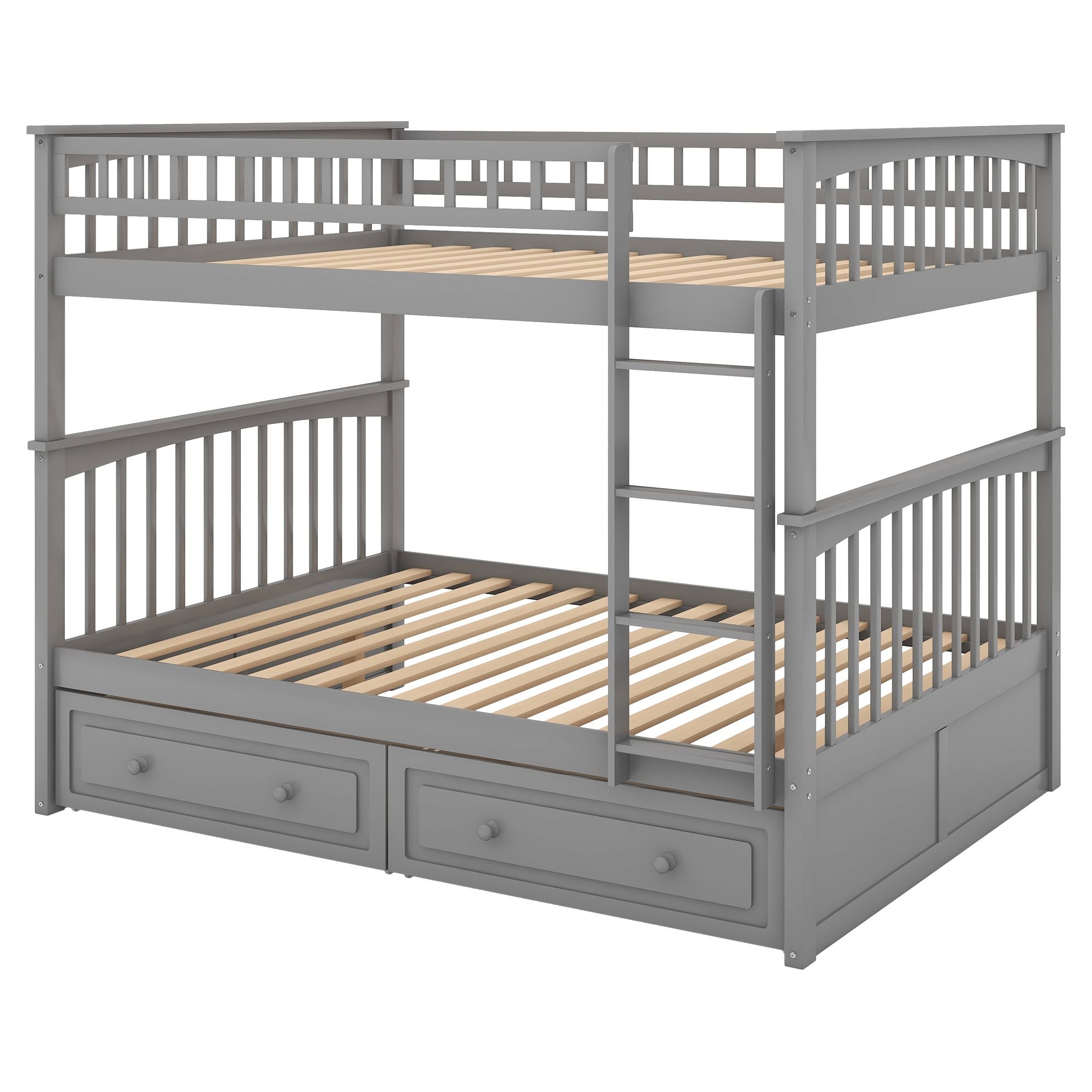 Full Over Full Bunk Bed with Drawers - Gray - Just Better Bunk Beds