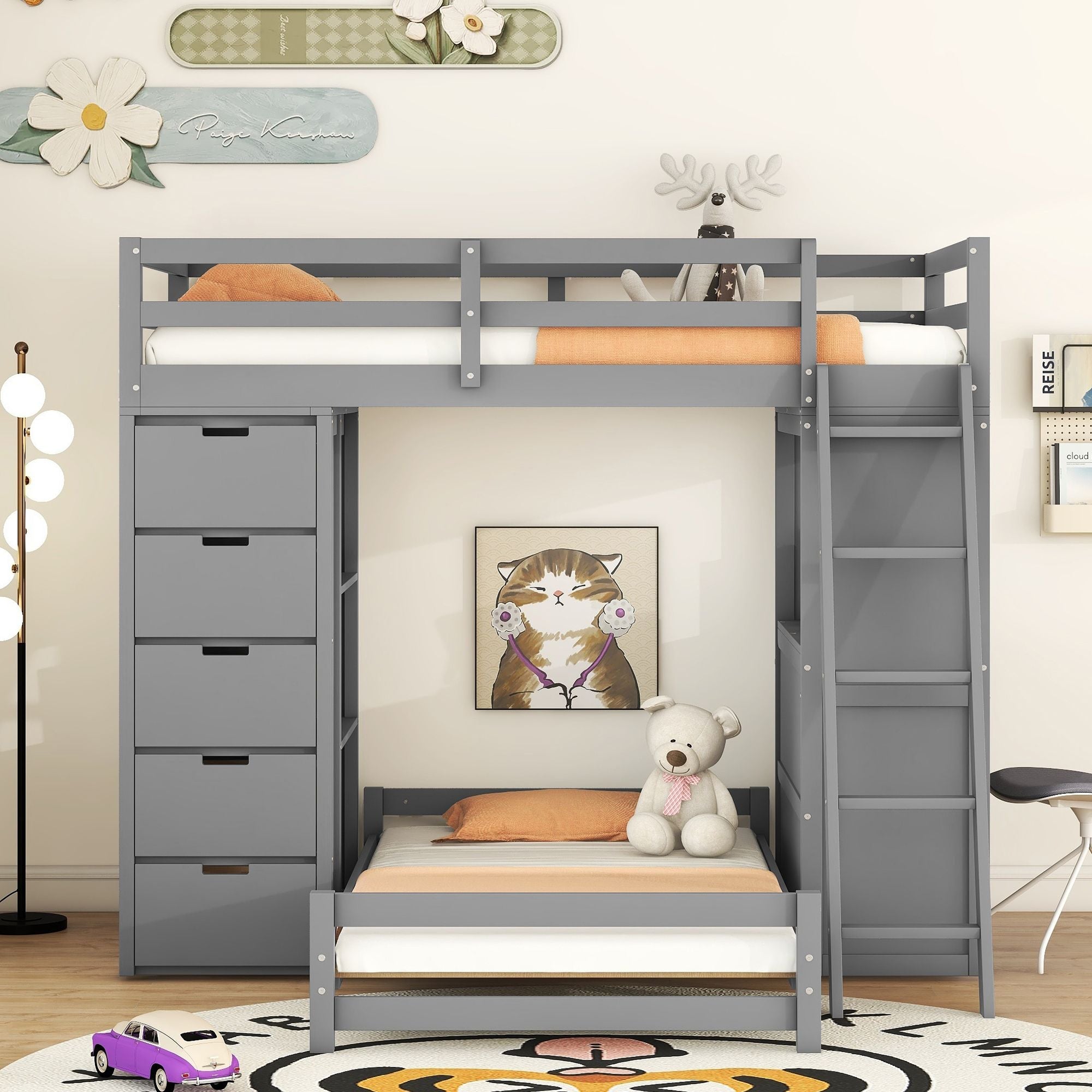 Twin Over Twin Bunk Bed - Gray - Just Better Bunk Beds