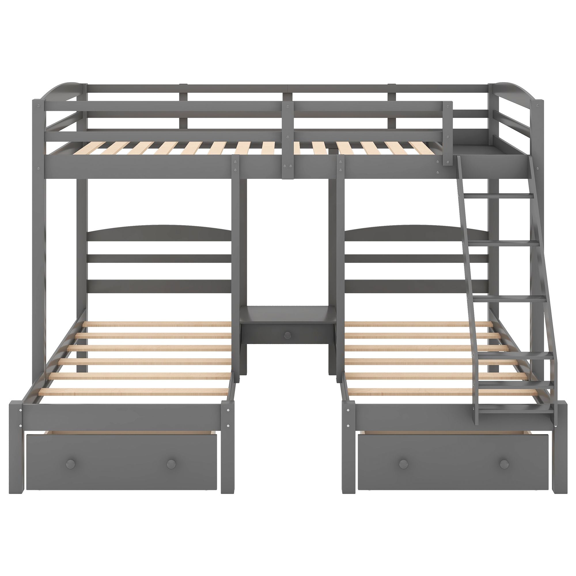 Triple Twin Bunk Bed with Drawers - Gray - Just Better Bunk Beds
