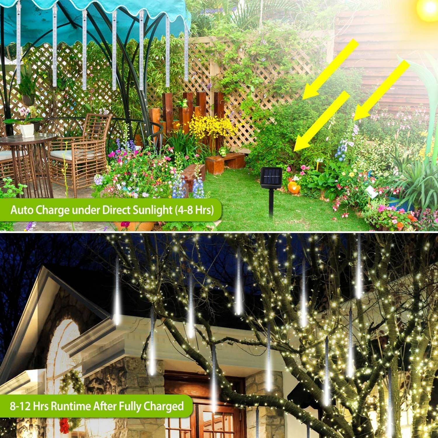 8 Pcs Solar Powered Meteor Shower String Lights 9.84FT Falling Raindrop Tube - PRHOMZ
