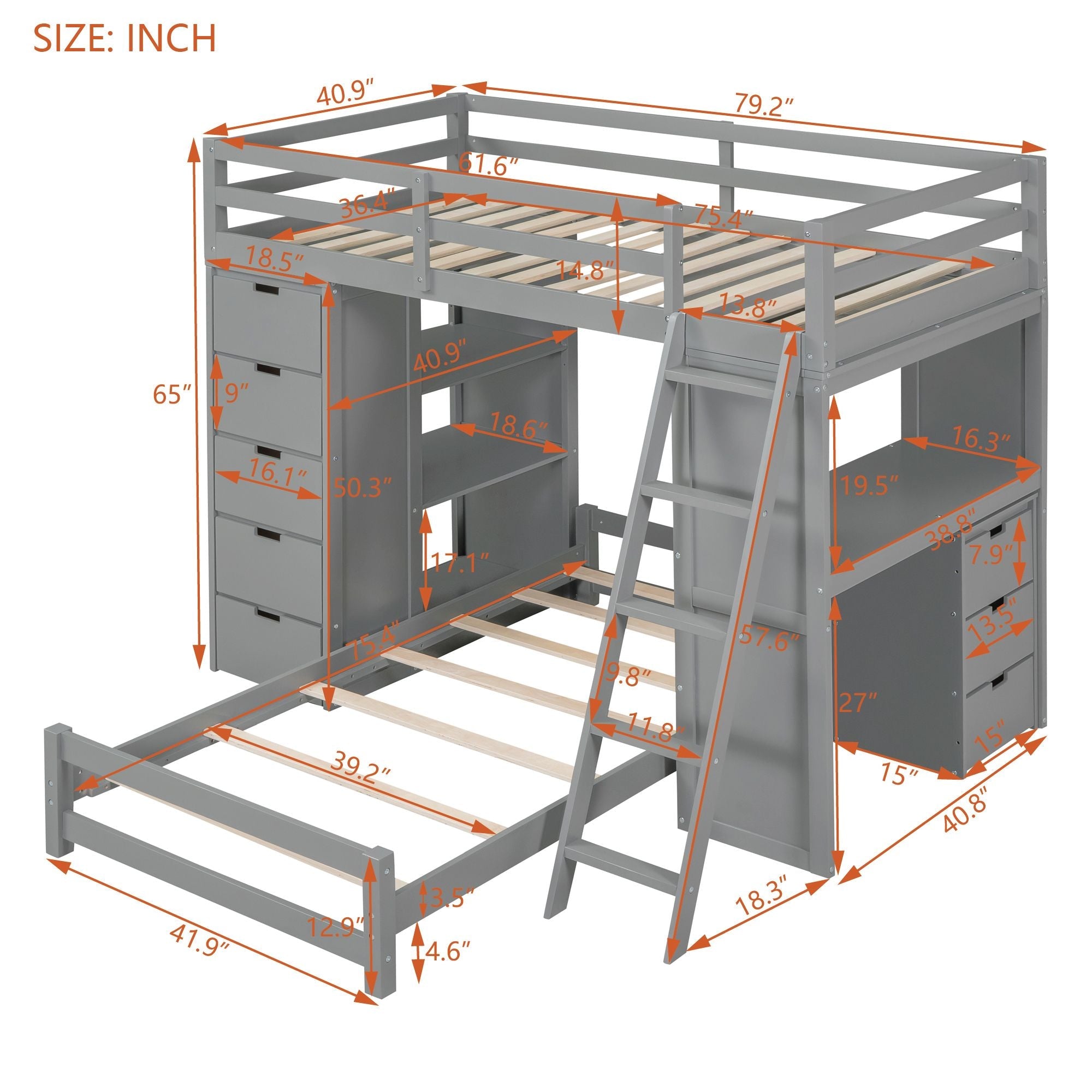 Twin Over Twin Bunk Bed - Gray - Just Better Bunk Beds