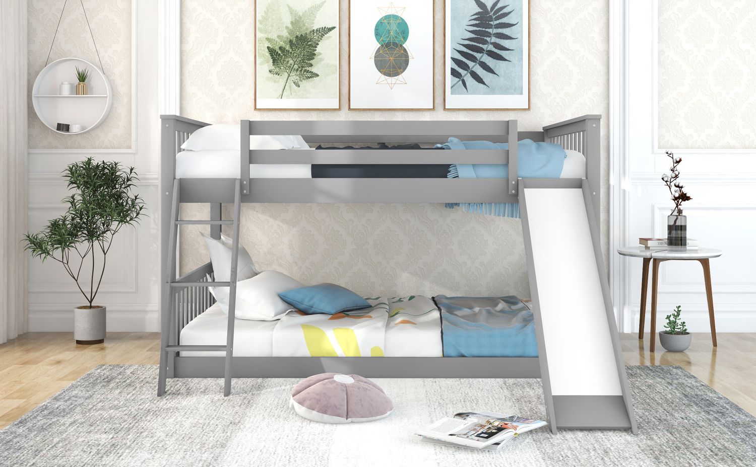 Full Over Full Bunk Bed with Slide & Ladder - Gray - Just Better Bunk Beds