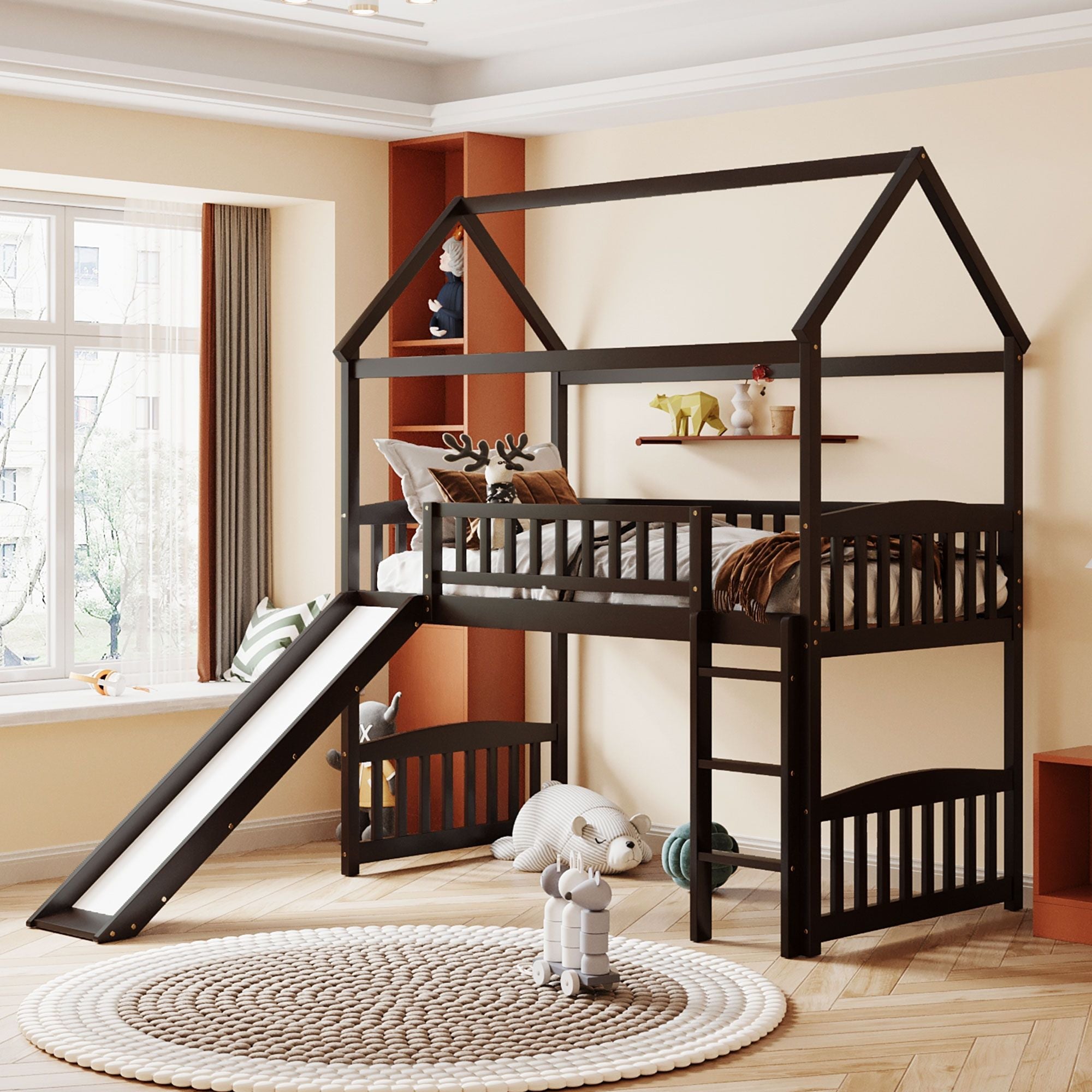 Twin Loft Bed with Slide & Ladder - Just Better Bunk Beds
