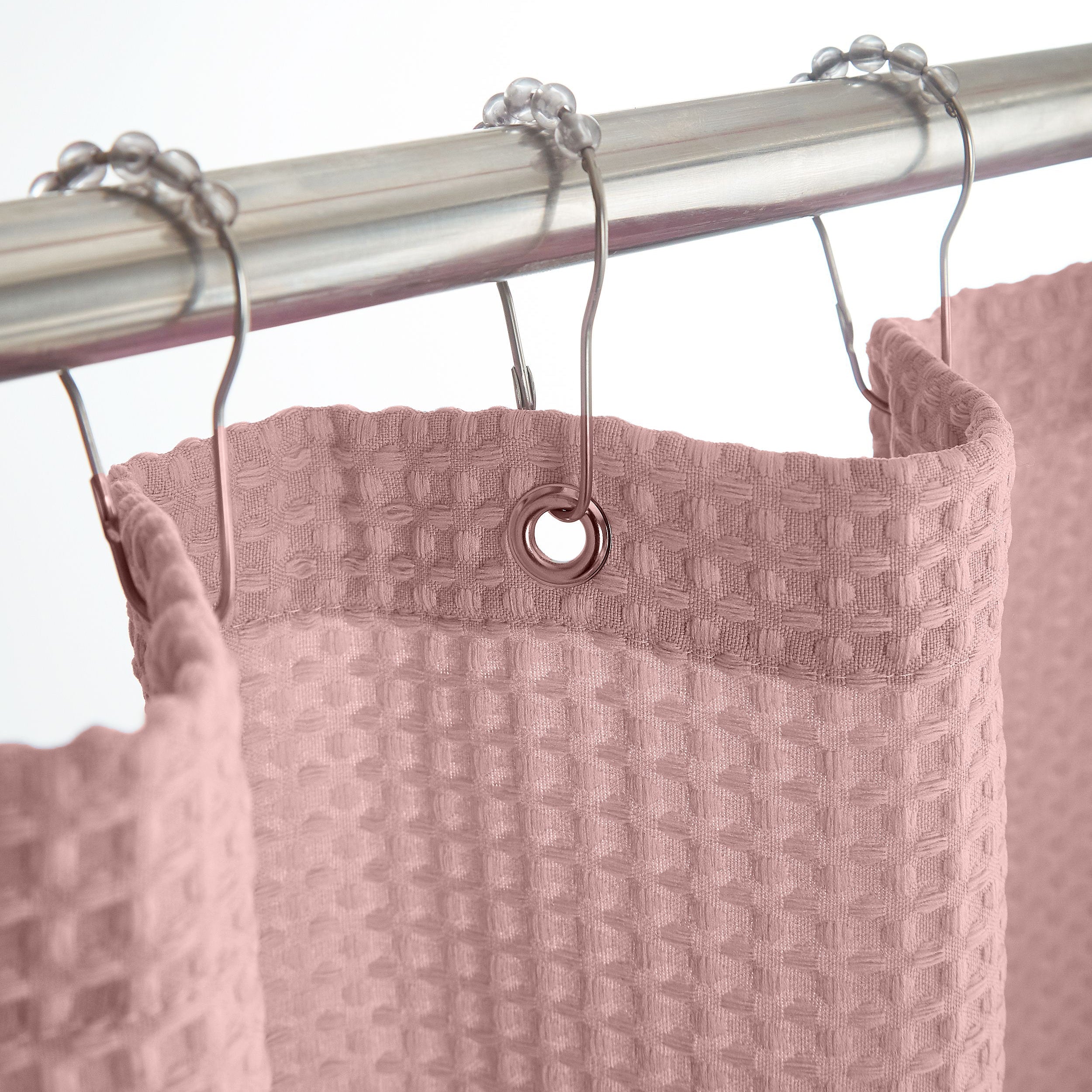 Dusty Pink Organic Cotton Waffle Shower Curtain | Mold Resistant | Quick Dry-0