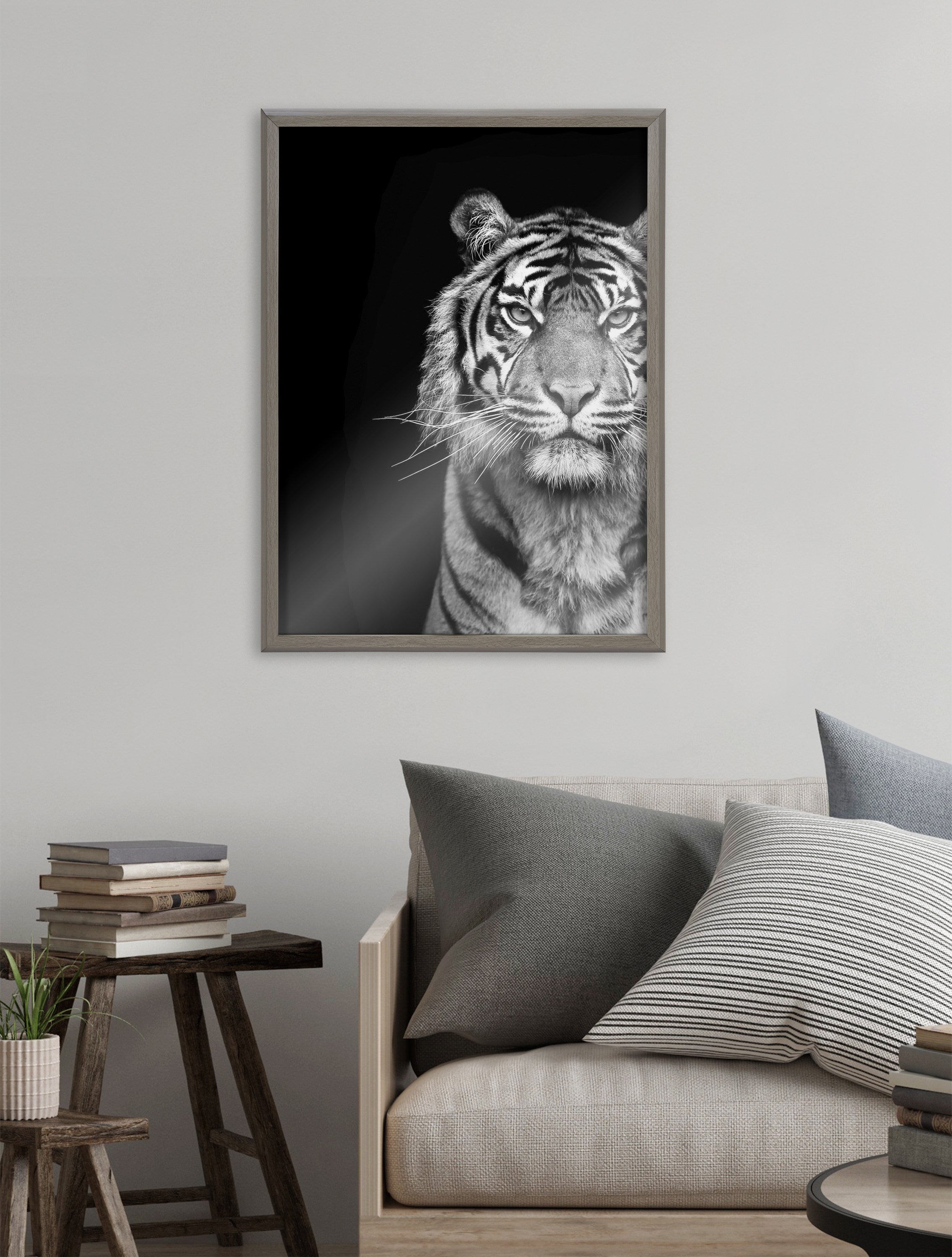 Blake Tiger Minimalist Animal Framed Printed Glass by The Creative Bunch Studio