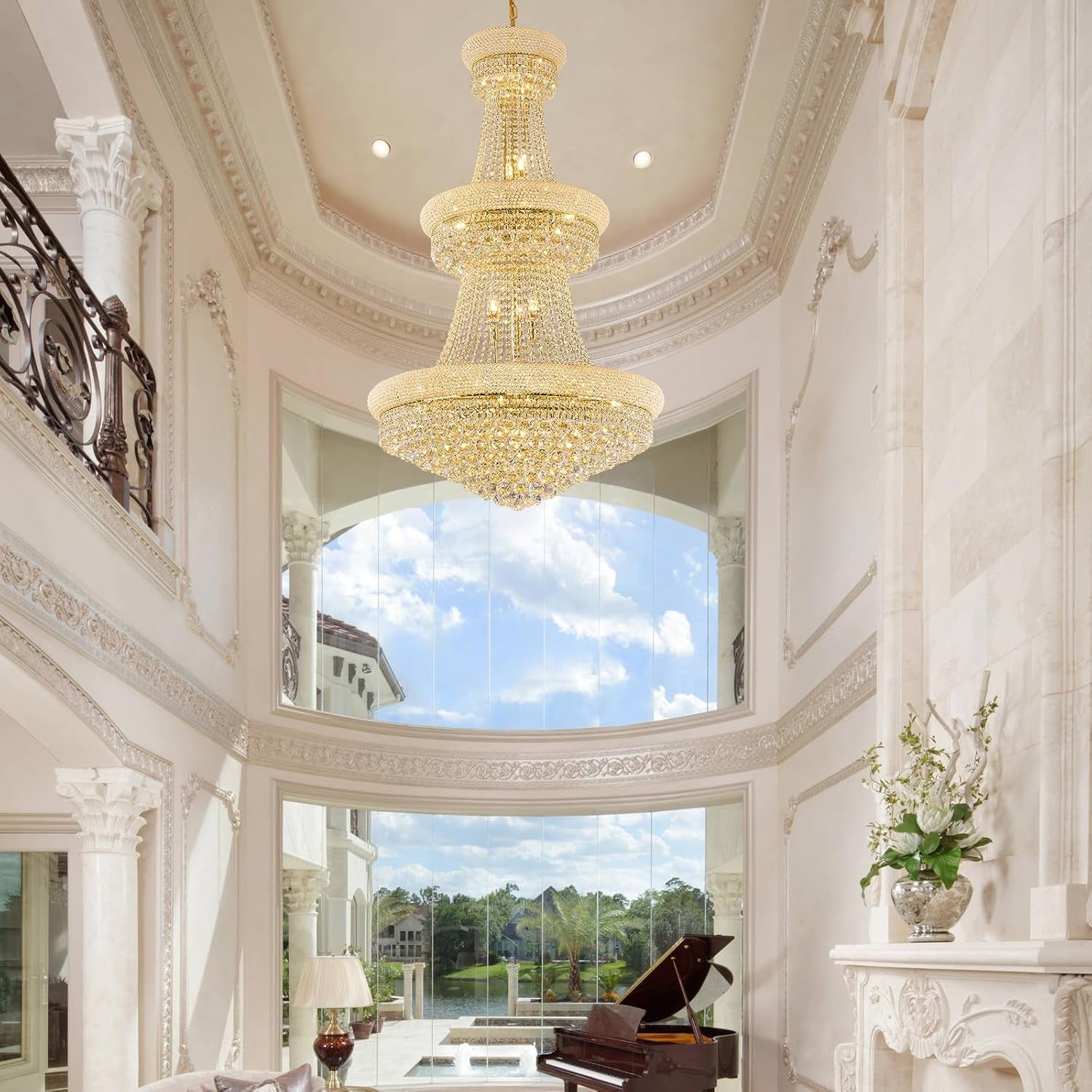 Large Thirty One Light Empire Crystal Chandelier Gold Finish-2