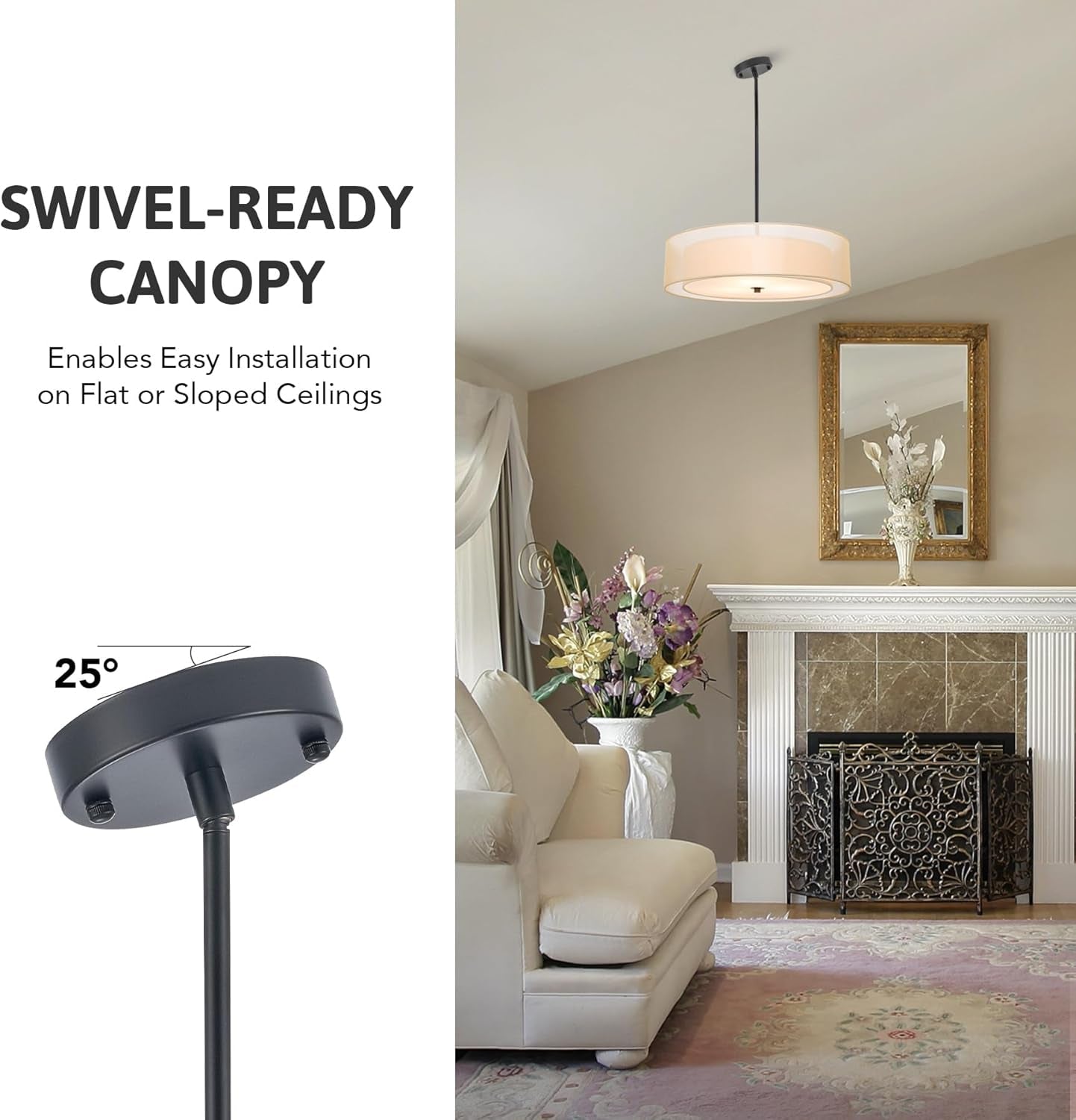 20 Inch Black Drum Pendant Light With Fabric Shade Three Light Matte Finish For Living Room