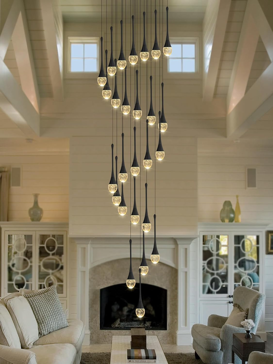 Black 26 Light Crystal Chandelier Adjustable Height-1