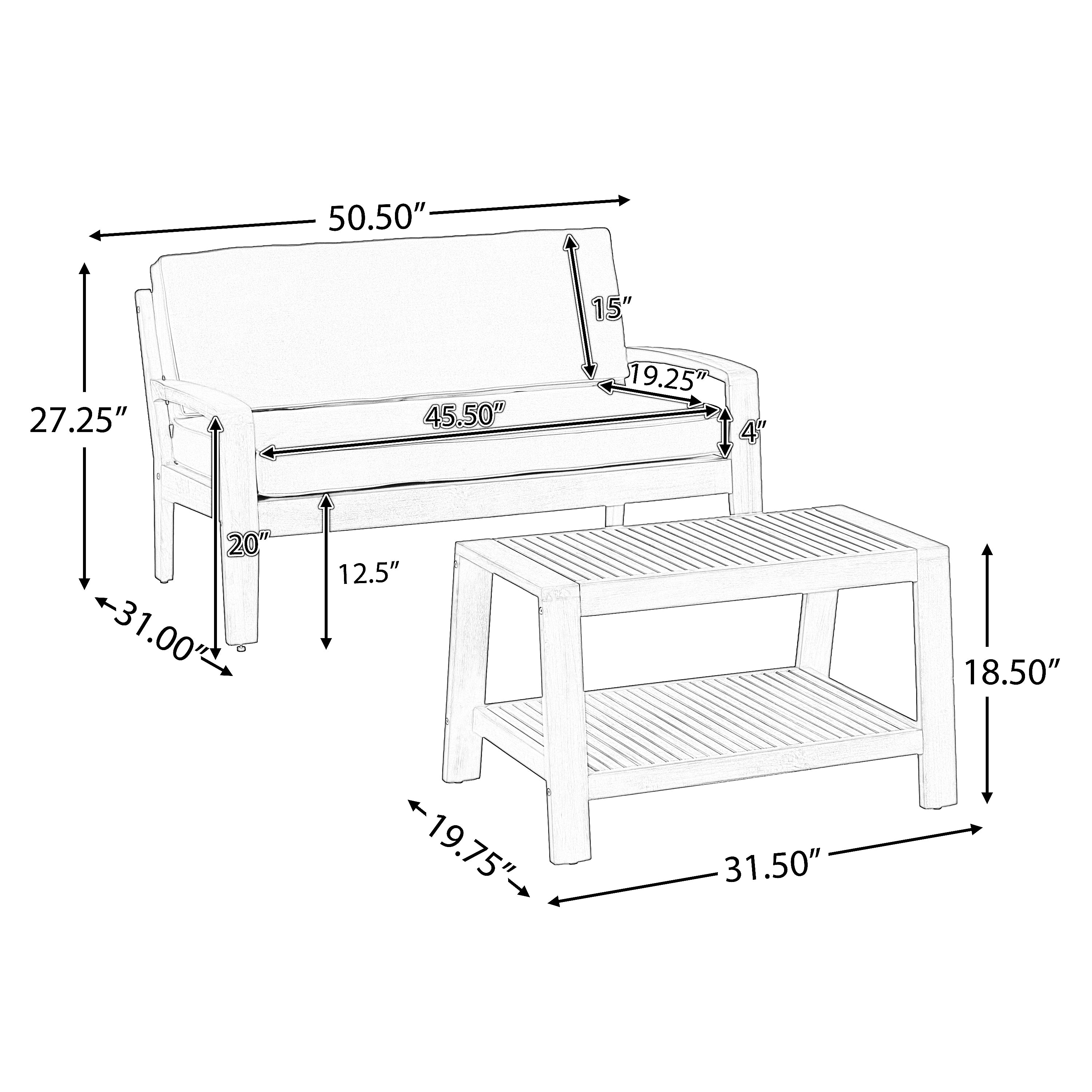 2-Piece Outdoor Gray Acacia Wood Conversation Set