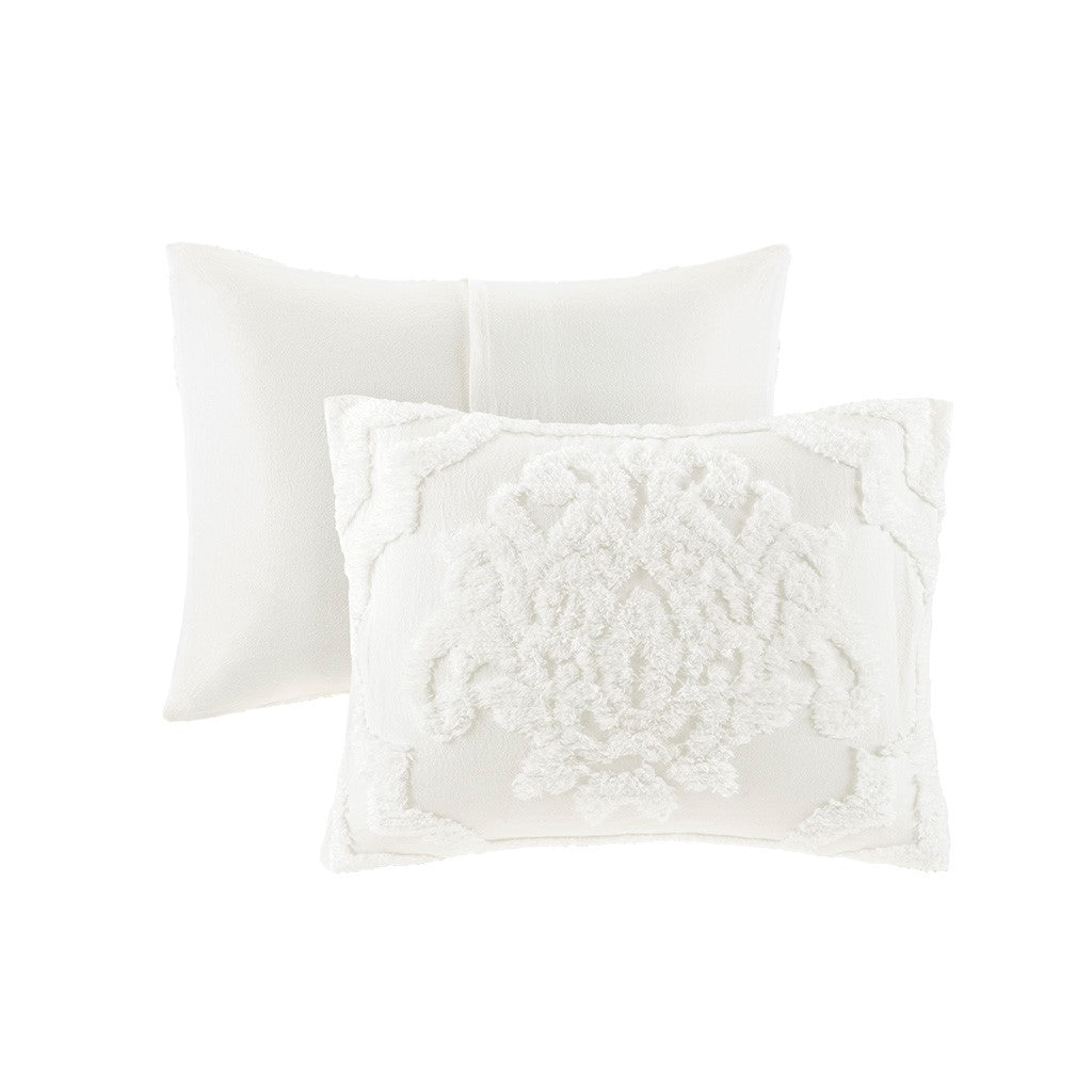 Full/Queen Tufted Cotton Chenille Damask Duvet Cover Set