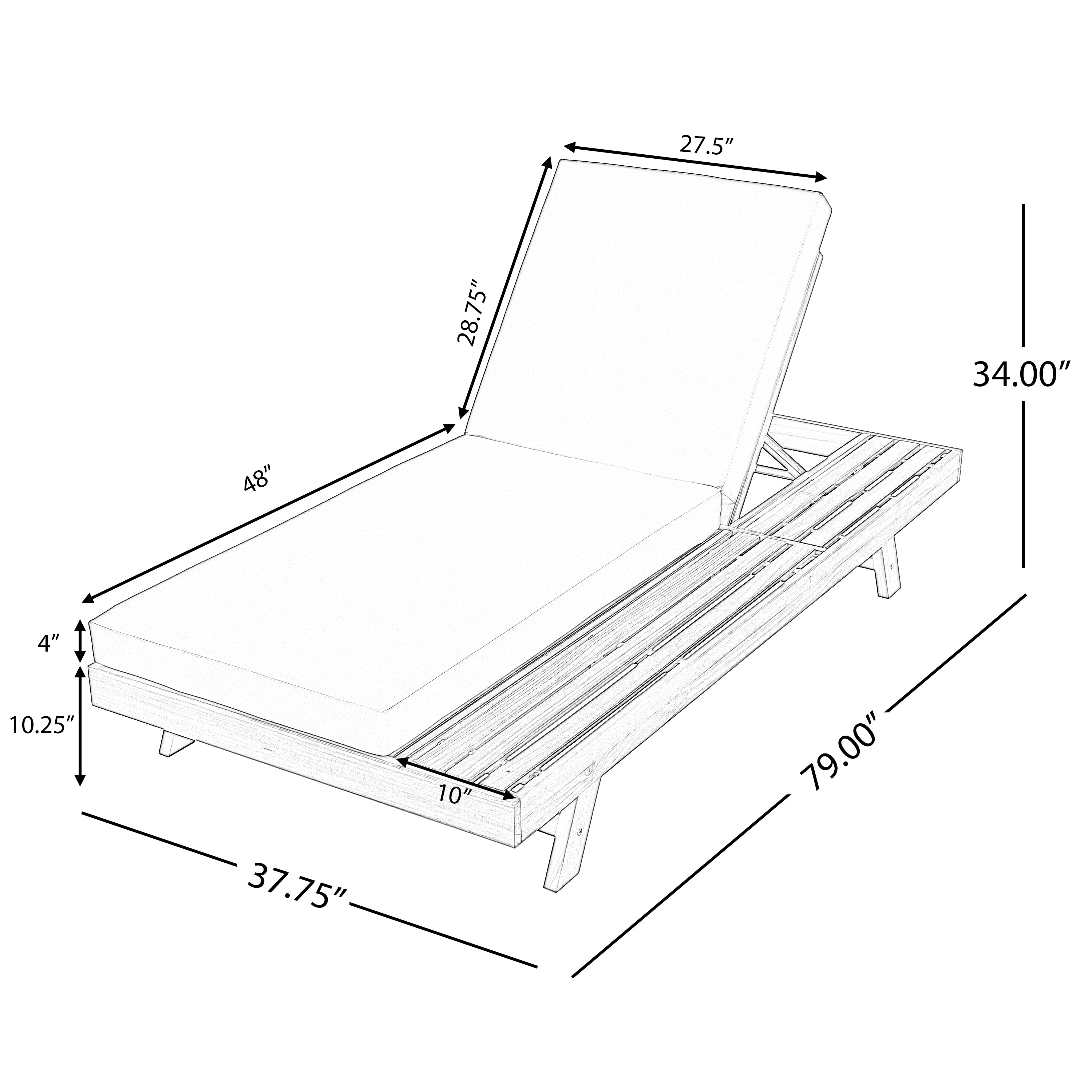 Lounge Chaise Set in Black Acacia Wood with Water-Resistant Cushions
