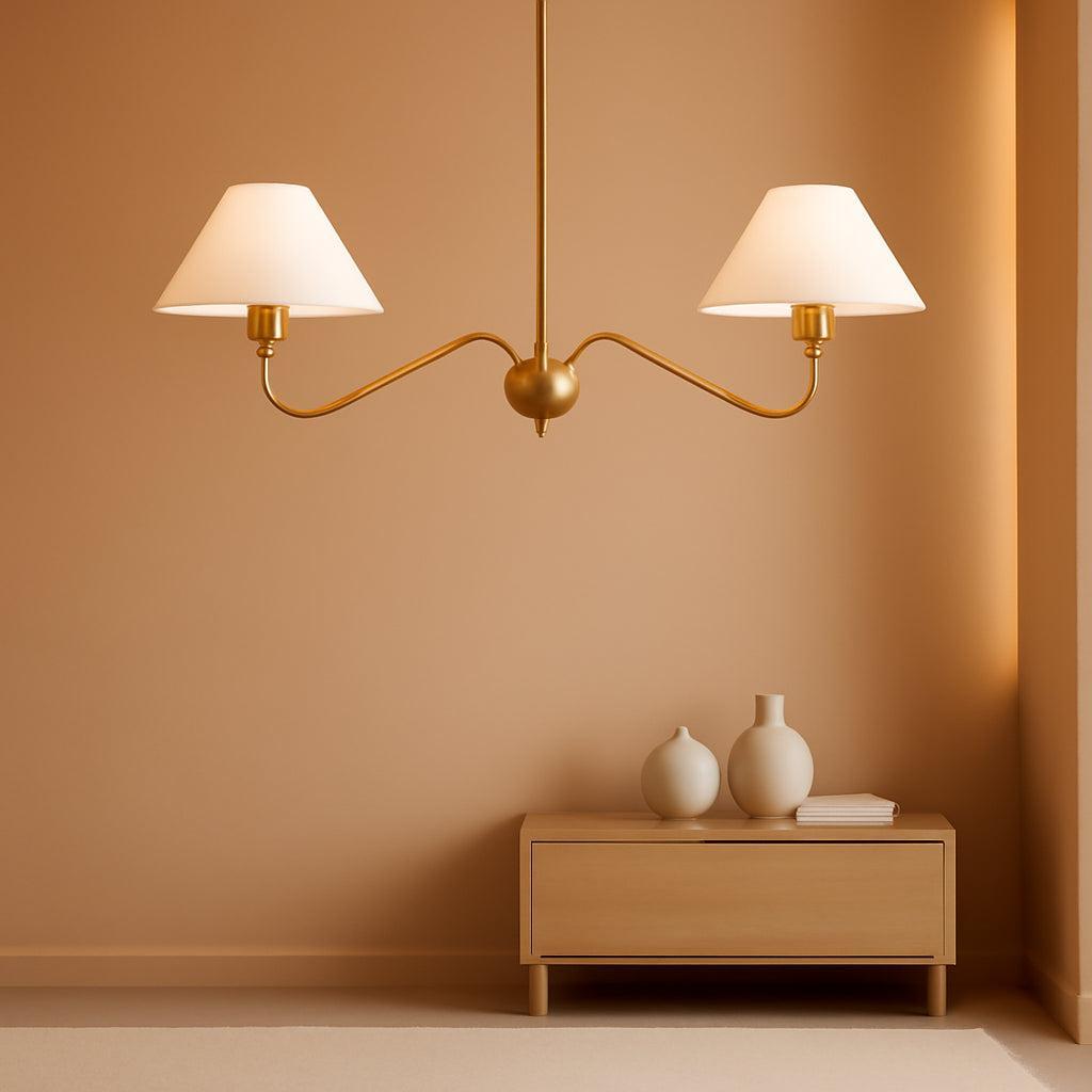 Goldtone Linear 2 Light Chandelier For Kitchen Island-0