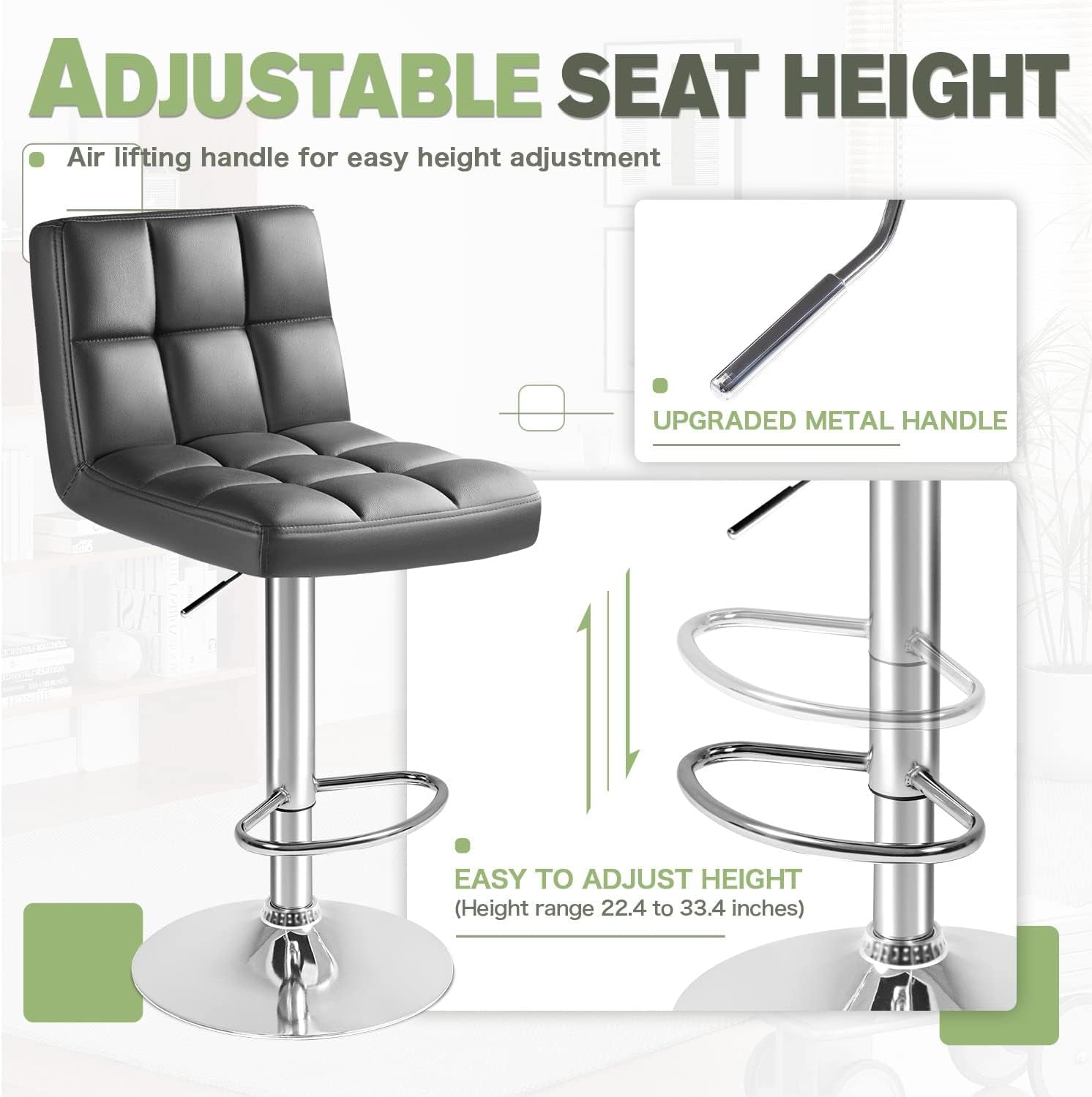 Bar Stools Gray Adjustable Swivel Counter Height 2 Pack