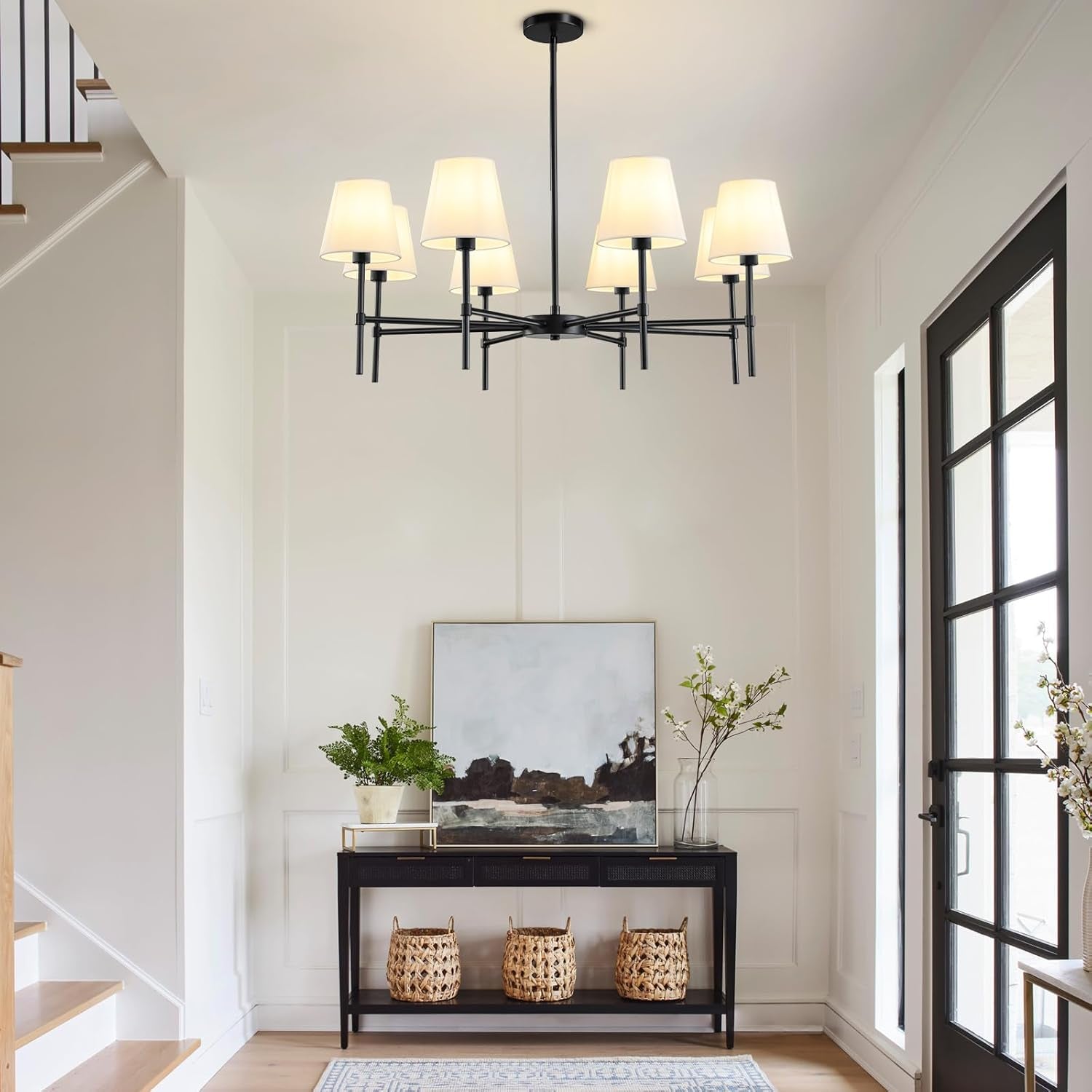 Black 8 Light Dining Room Chandelier Farmhouse Pendant-4