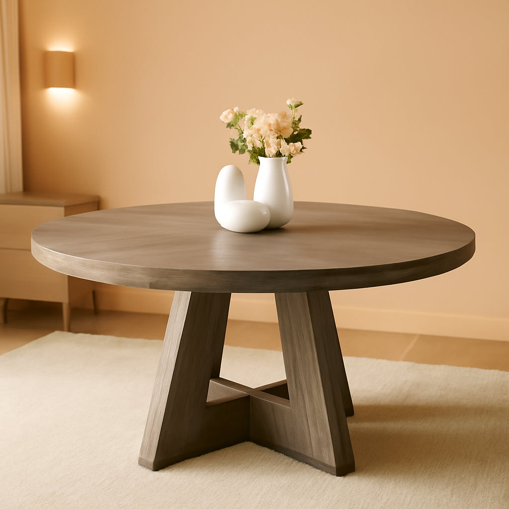 Round Dining Table 47 Inch Wood Farmhouse Grey Kitchen