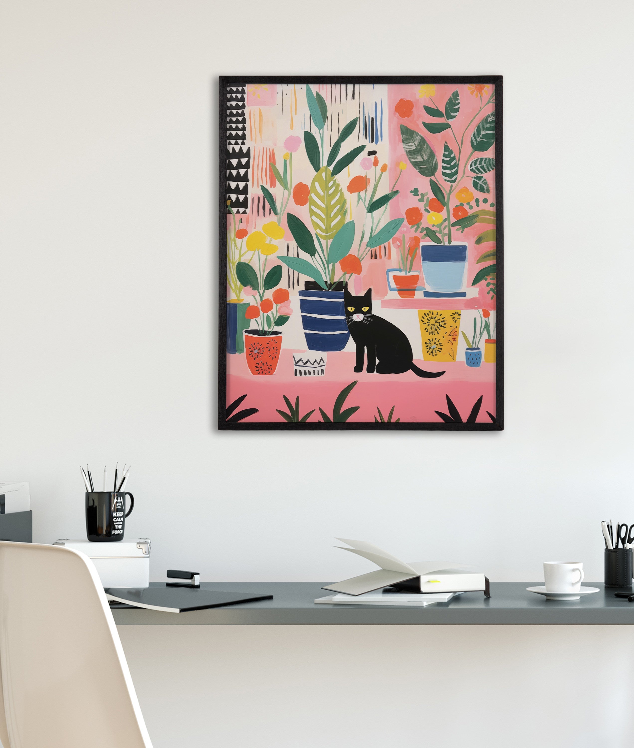 Gallery Whimsical Houseplants and a Black Kitty Cat Print by The Creative Bunch Studio