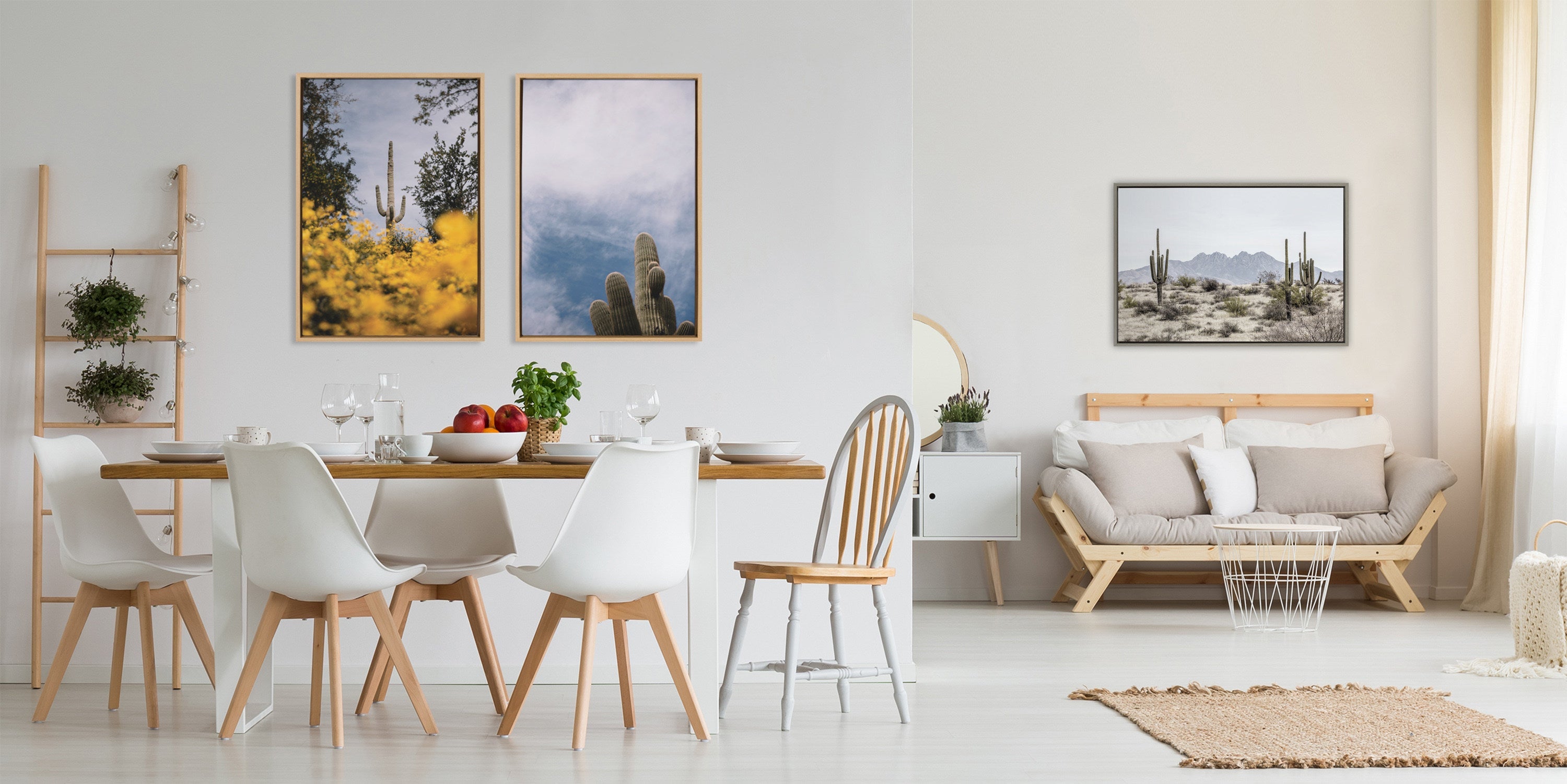 Sylvie Tall Saguaro Cacti Desert Mountain Framed Canvas by The Creative Bunch Studio