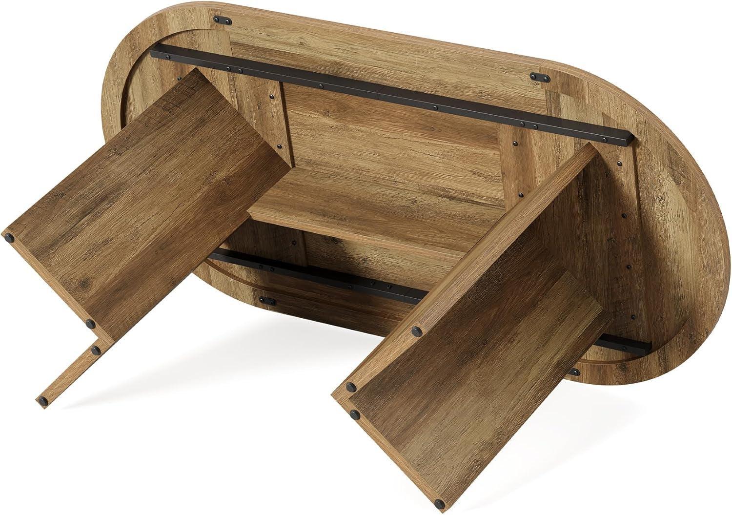 63 Inch Rustic Oval Dining Table With Metal Base Durable