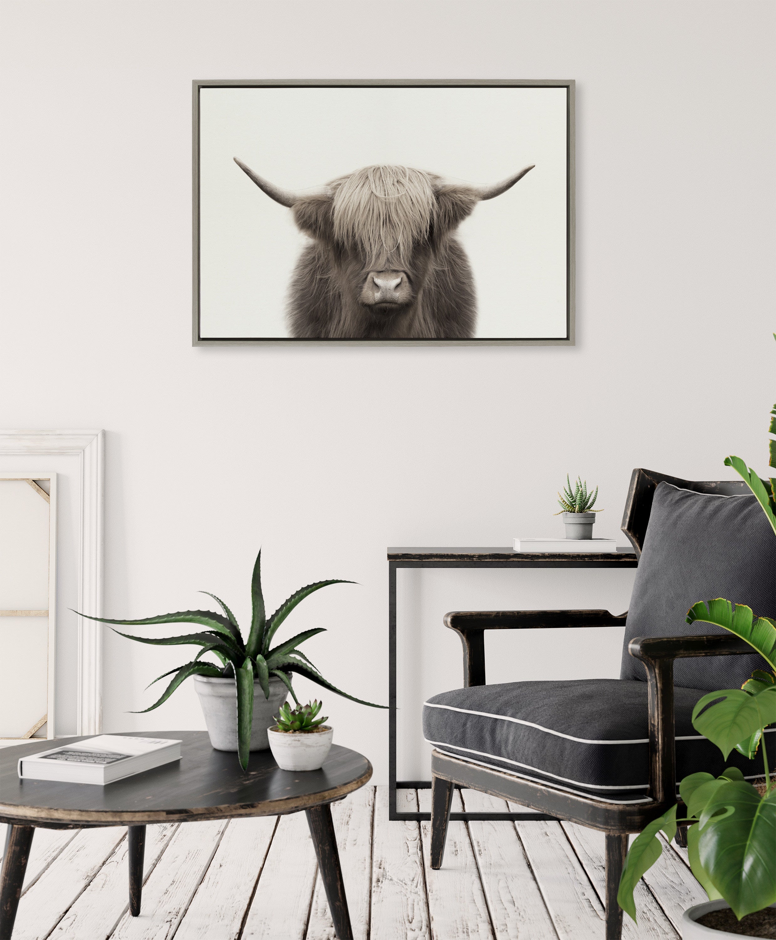 Sylvie Hey Dude Highland Cow Color Framed Canvas by The Creative Bunch Studio