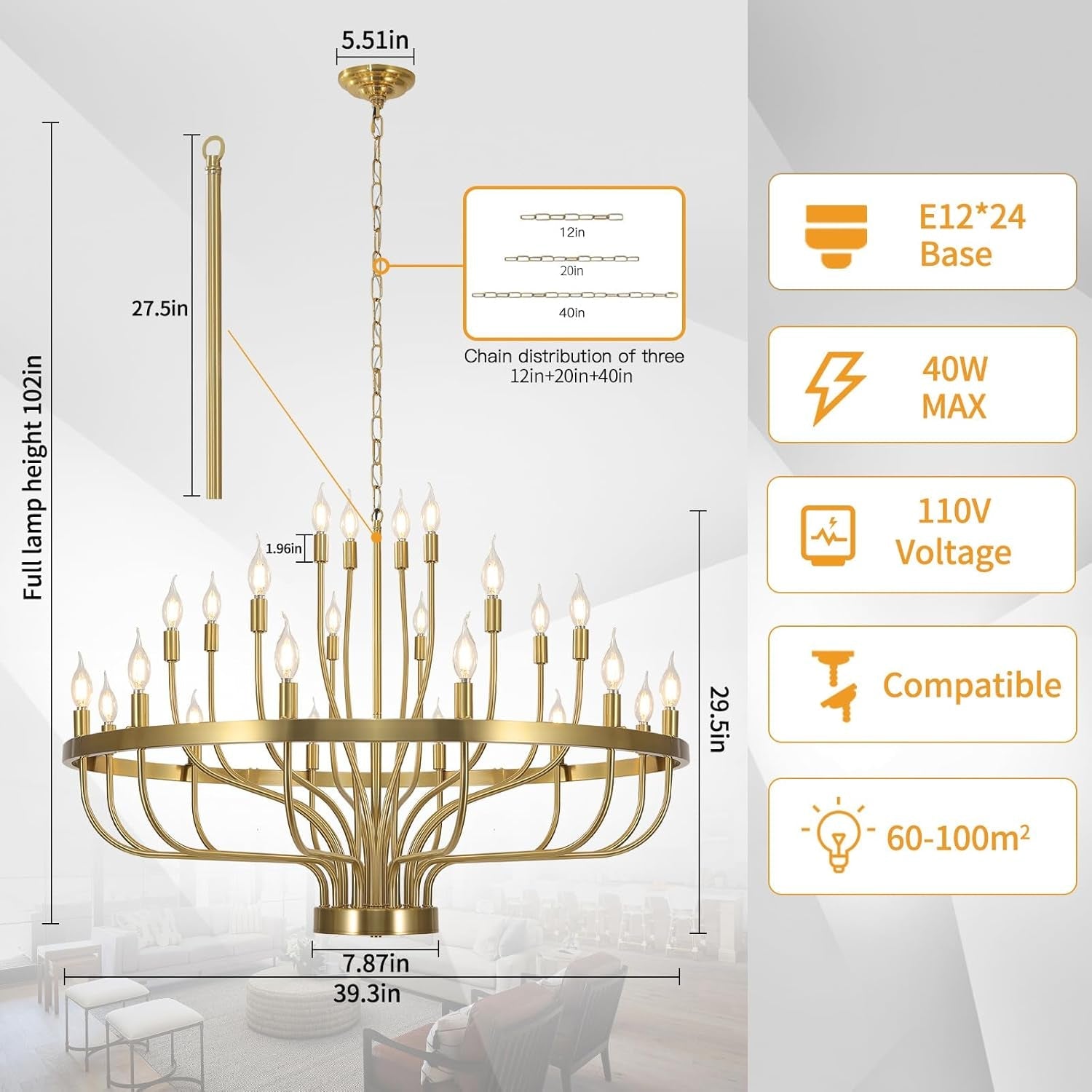 Gold 24 Light Chandelier Large Three Tier Magnificence-3