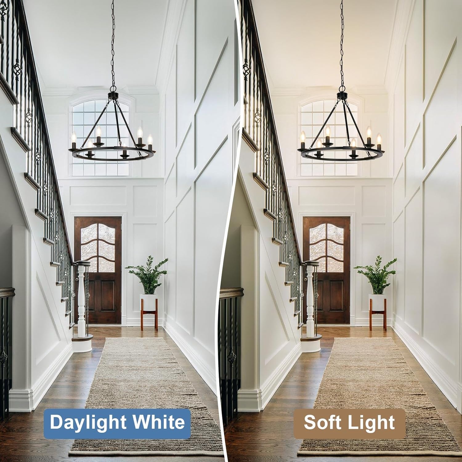 Black Farmhouse Wagon Wheel Chandelier 6 Light Adjustable-4