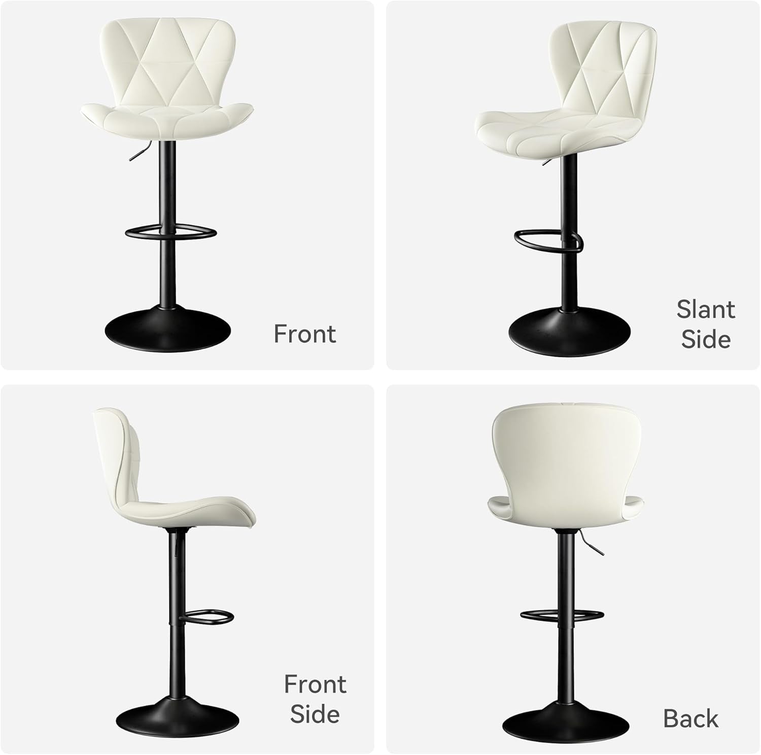Adjustable Swivel Bar Stools Set Of 2 White Faux Leather