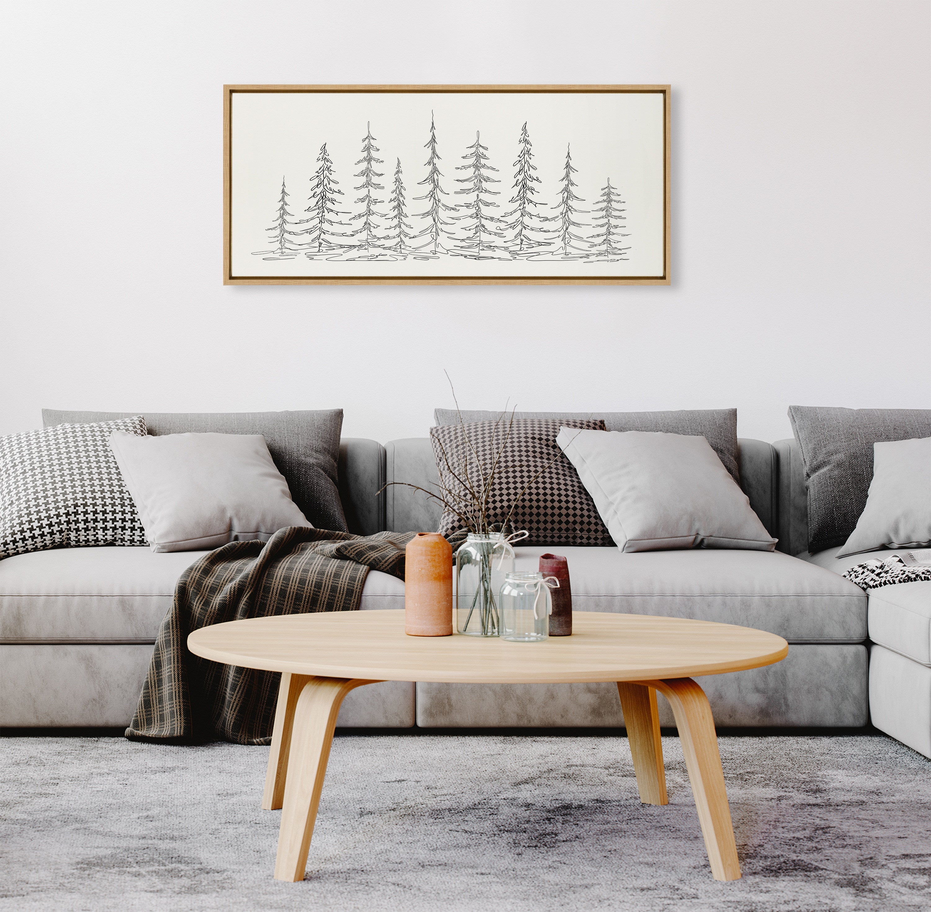Sylvie Minimalist Evergreen Trees Sketch Framed Canvas by The Creative Bunch Studio