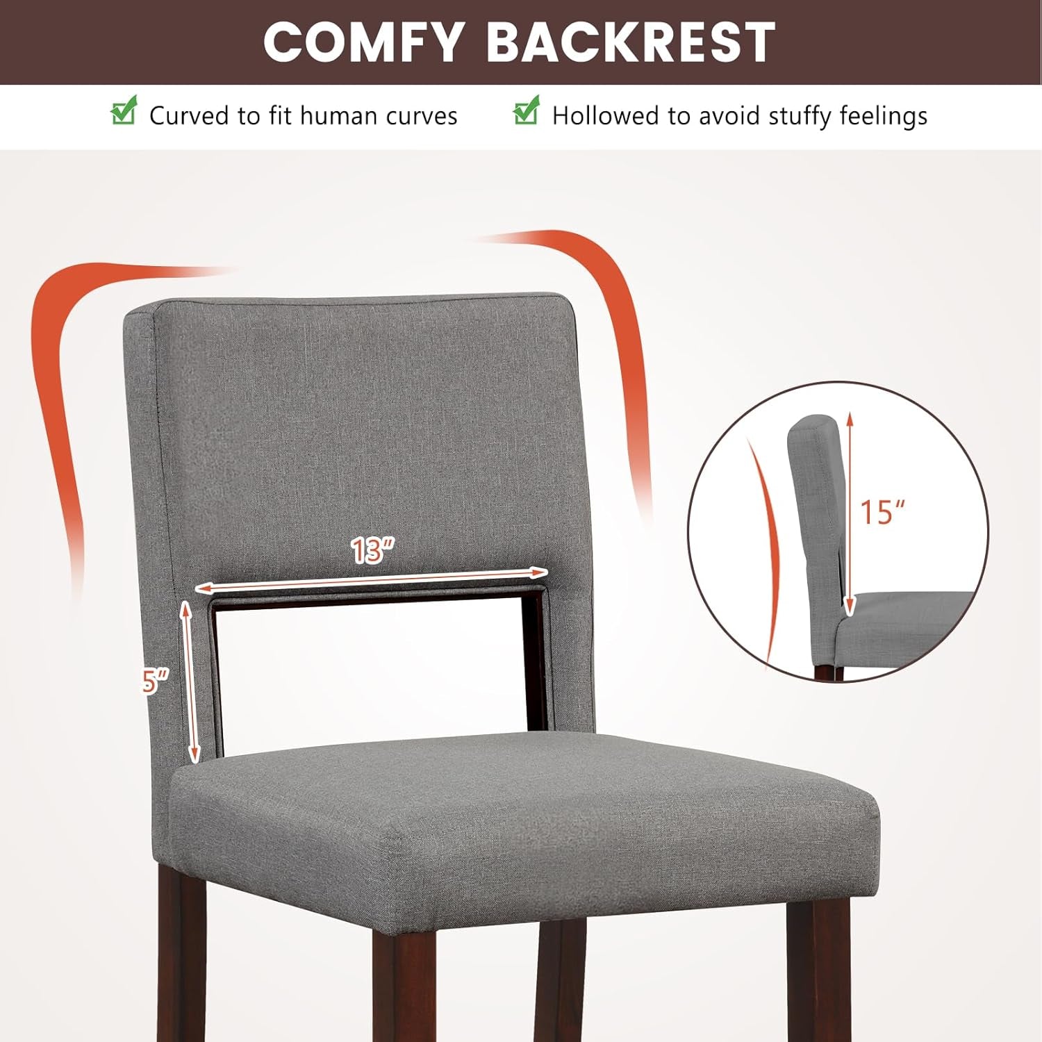 24.5 Inch Counter Height Bar Stools Set Of 2 Grey Upholstered Backrest With Rubber Wood Legs