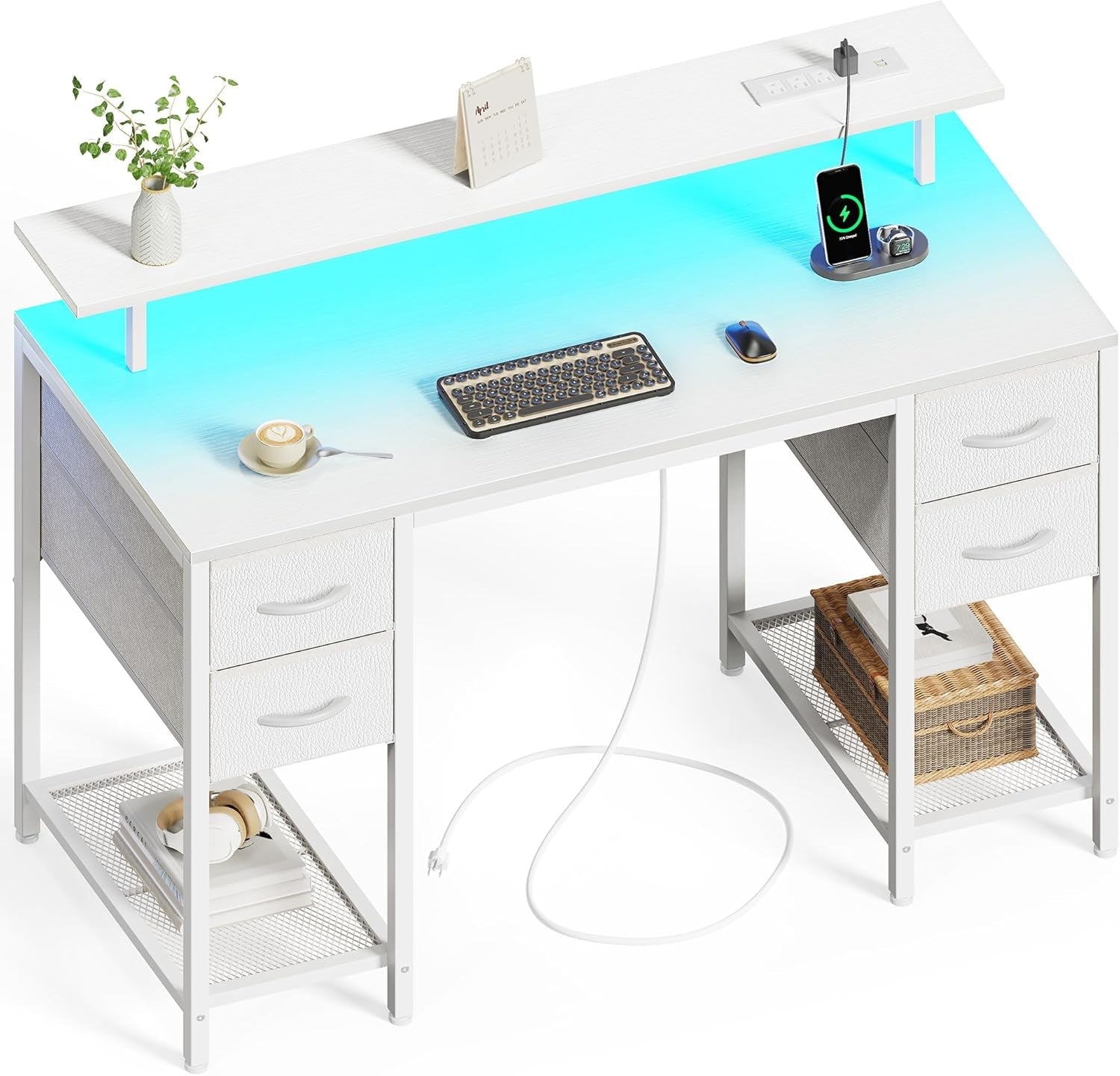 47 Inch Gaming Desk With LED Lights For Home Office