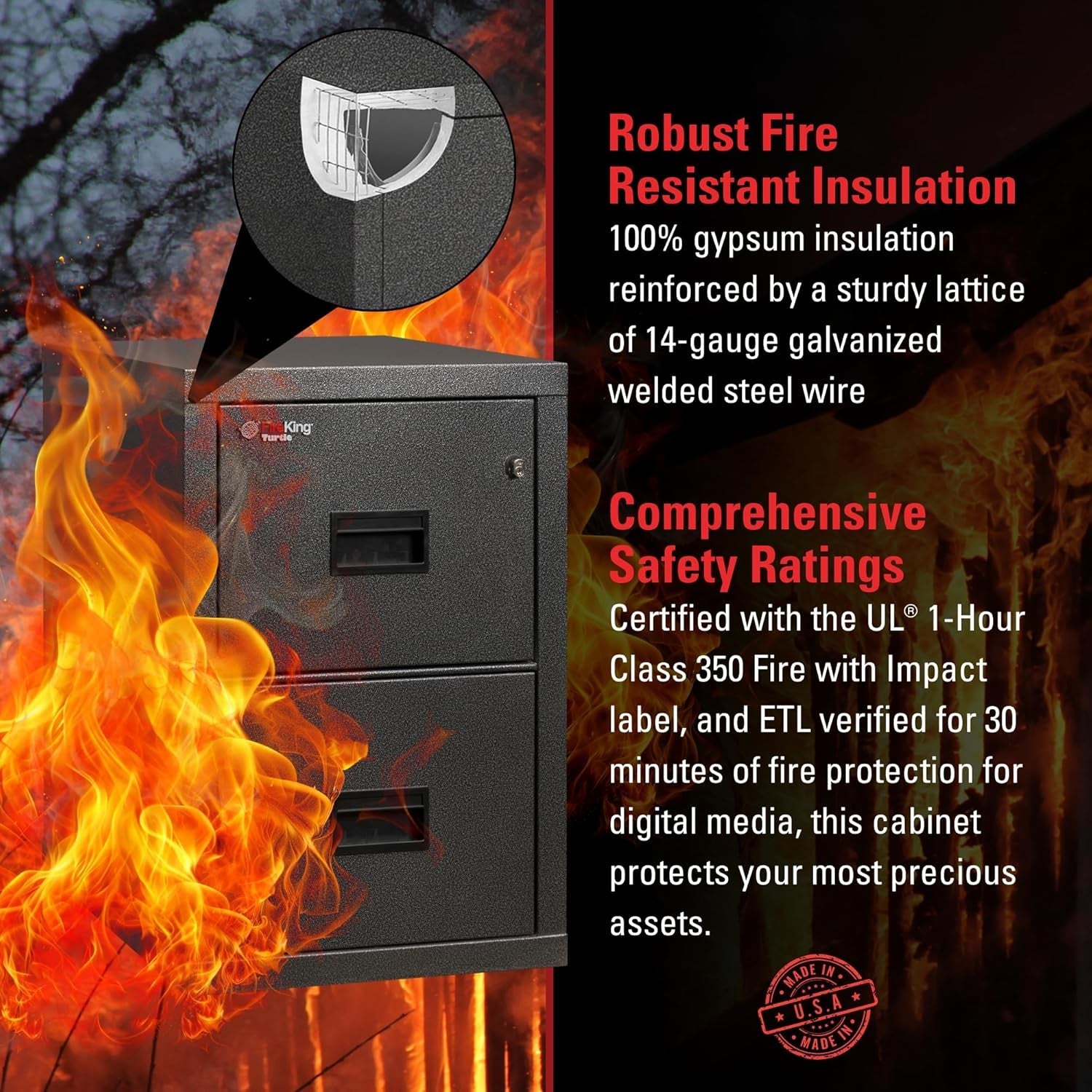 Black 2 Drawer Fire Safe Legal Letter File Cabinet