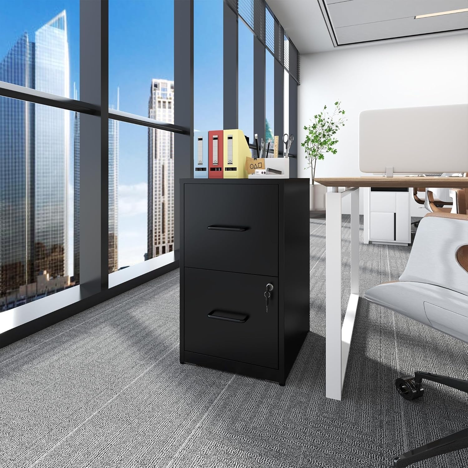 Two Drawer Locking Steel File Cabinet for Home Office Vertical Letter Size Black