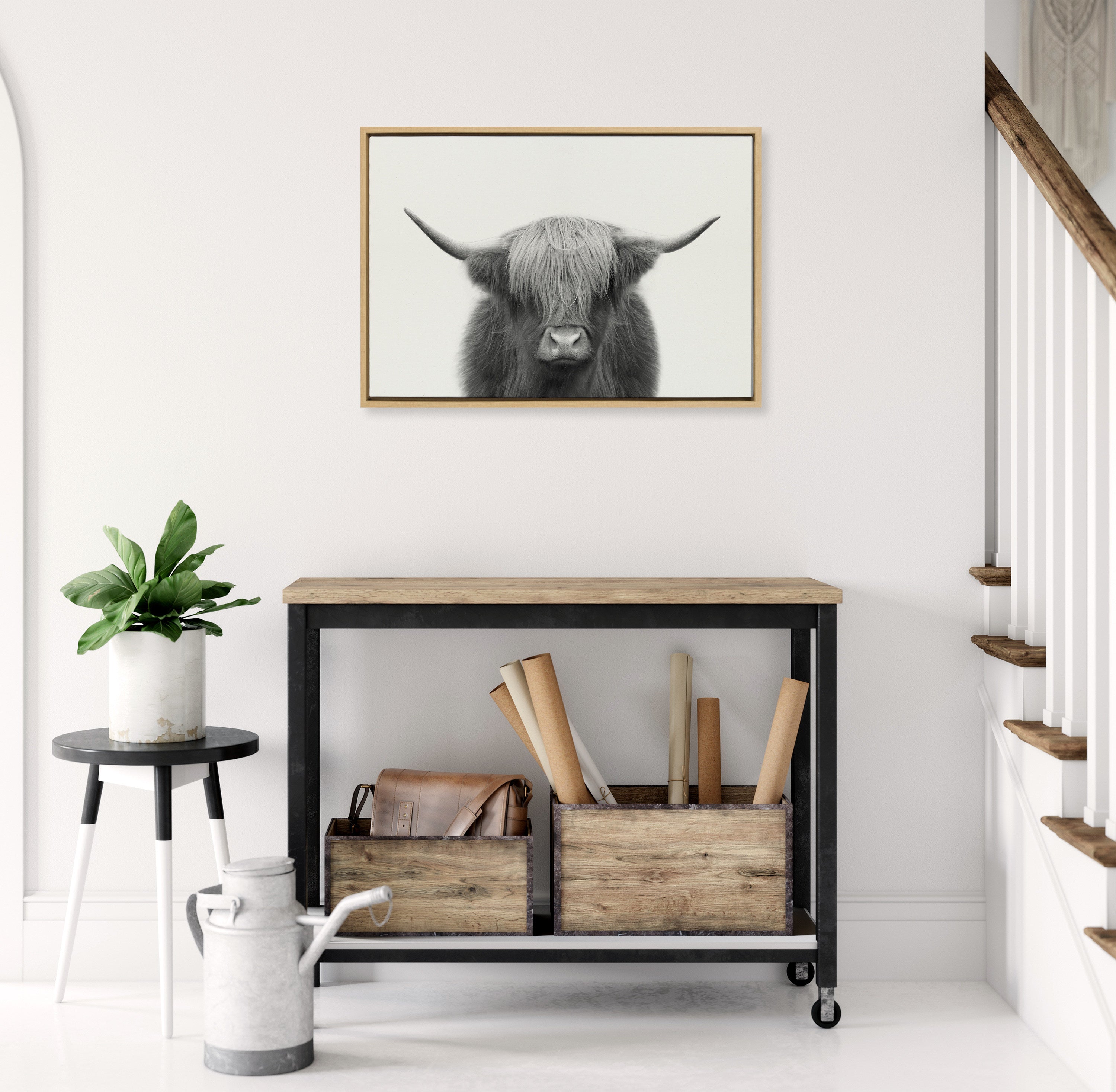Sylvie Hey Dude Highland Cow Framed Linen Canvas by The Creative Bunch Studio