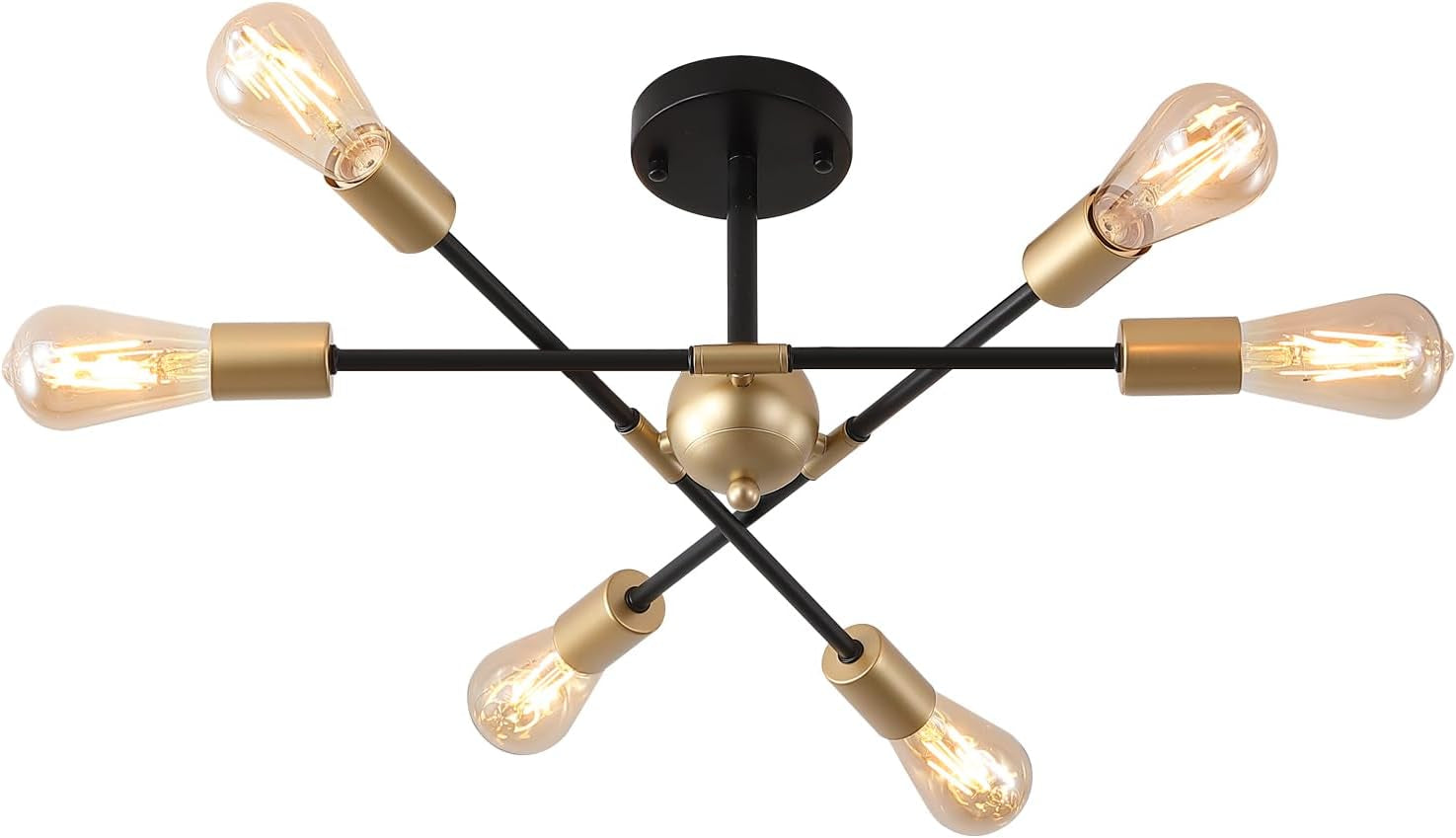 Black And Gold 6 Light Sputnik Ceiling Chandelier Semi Flush Mount UL Listed