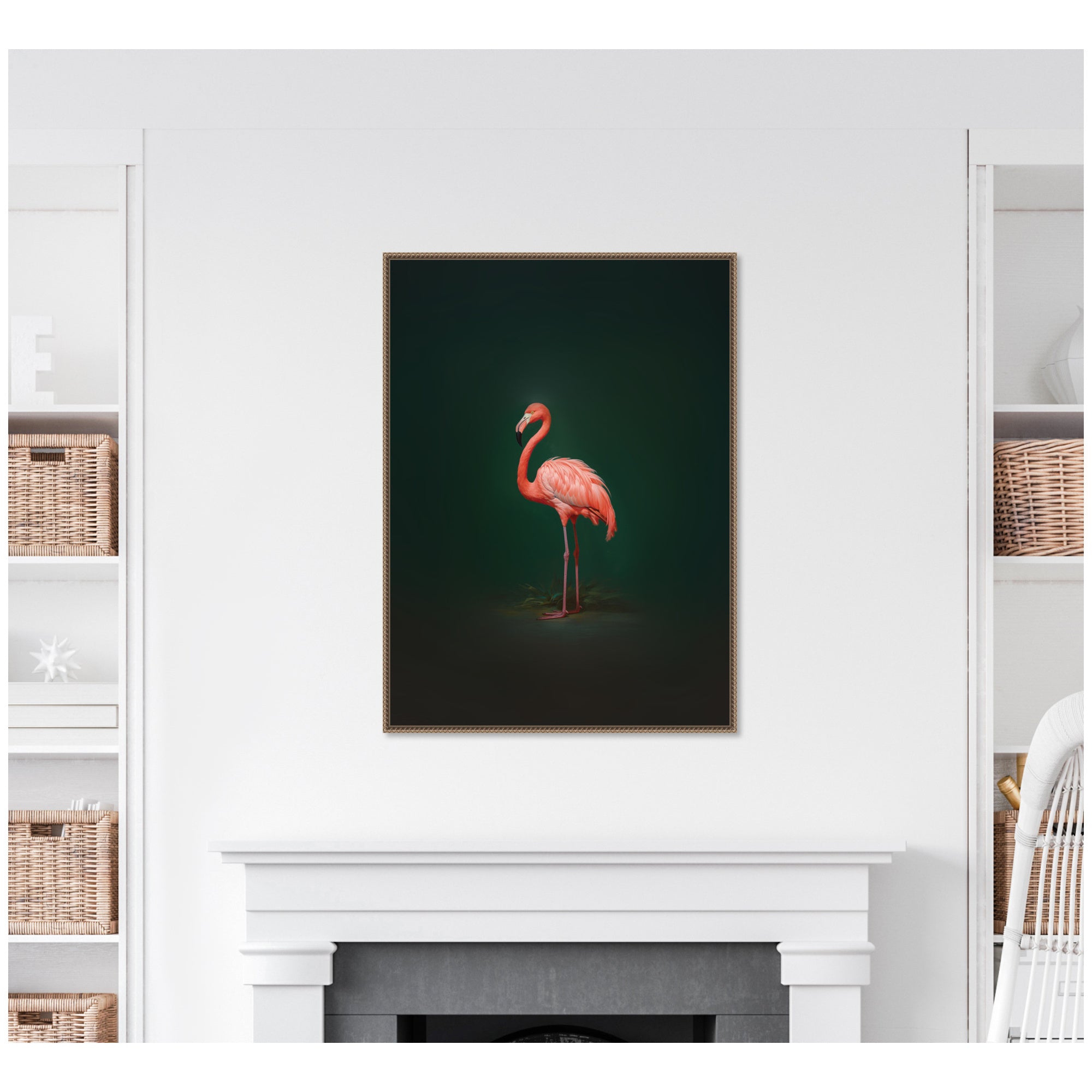 Flamingo Side View Rich Green Backdrop by The Creative Bunch Studio Framed Canvas Wall Art Print
