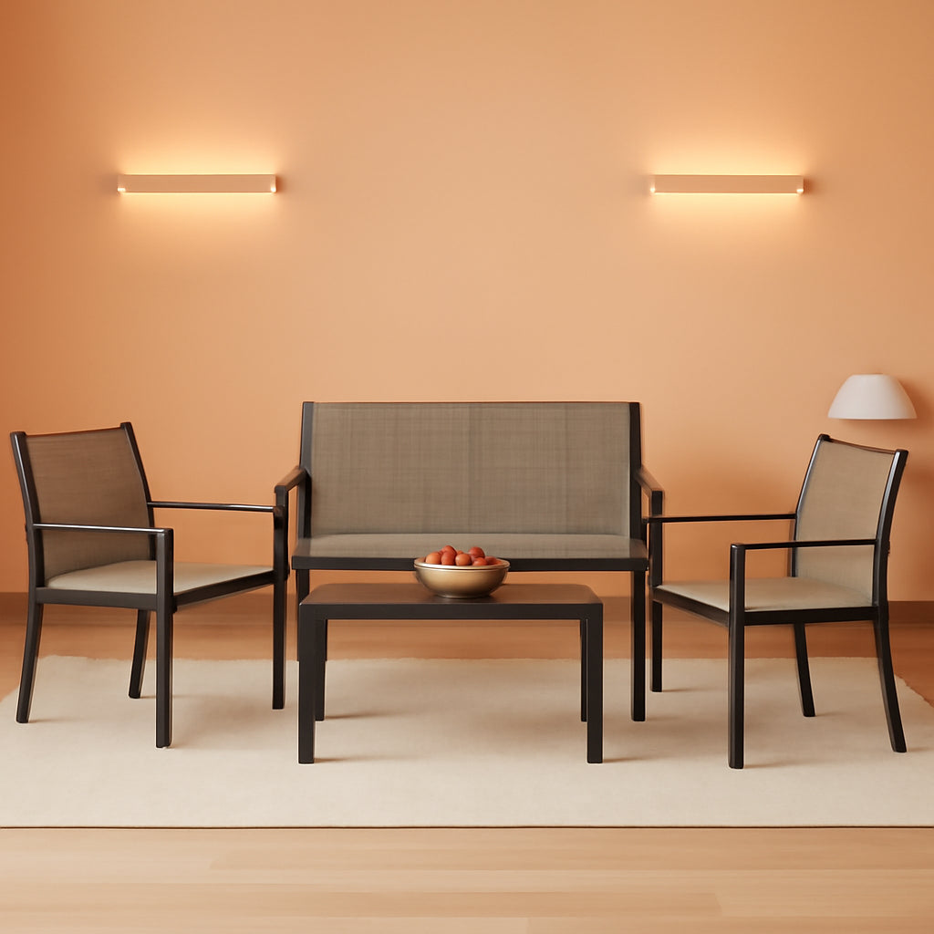 4 Piece Patio Furniture Set With Glass Coffee Table Brown