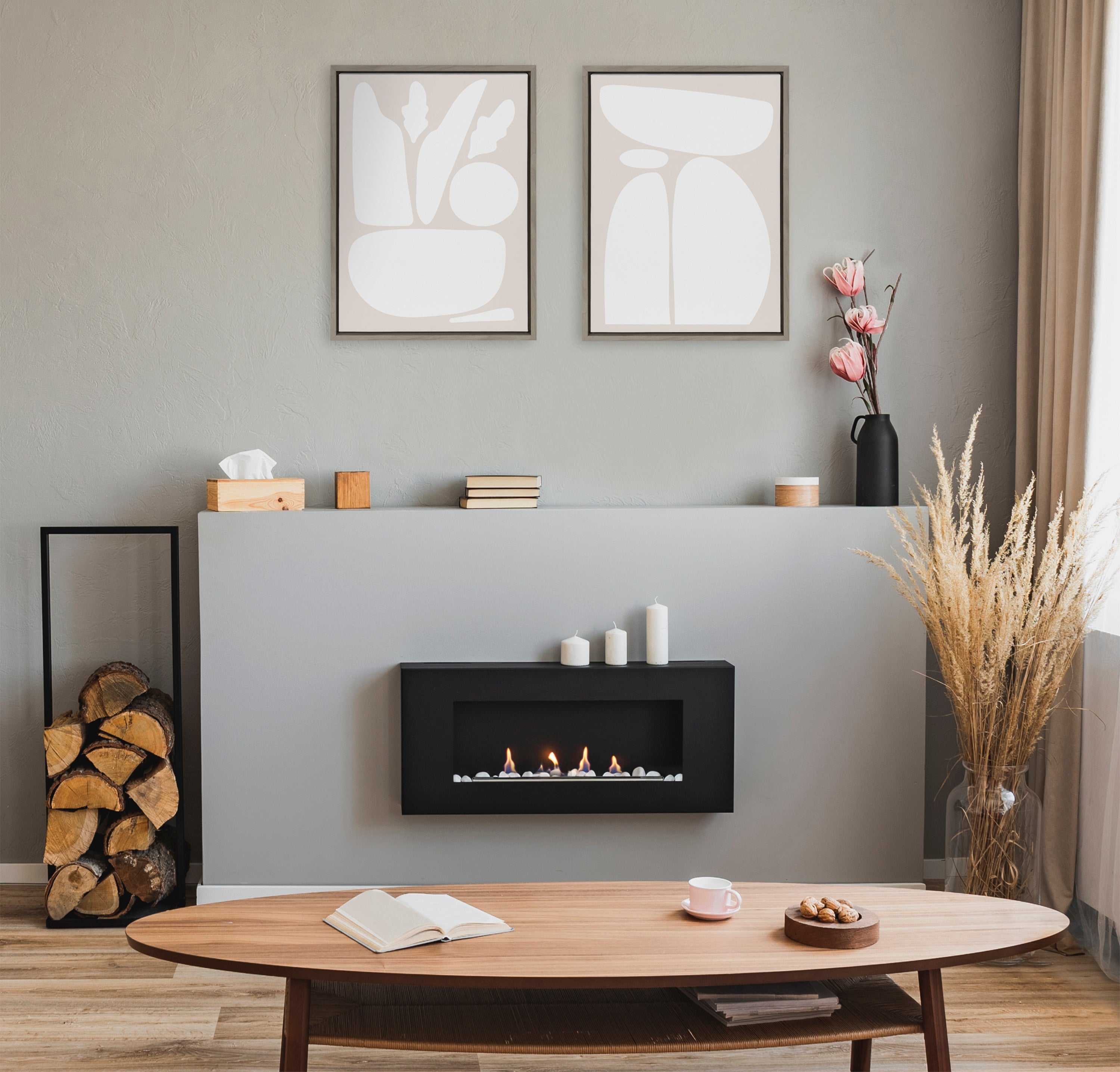 Sylvie Zen Botanical Rock Neutral Framed Canvas Set by The Creative Bunch Studio